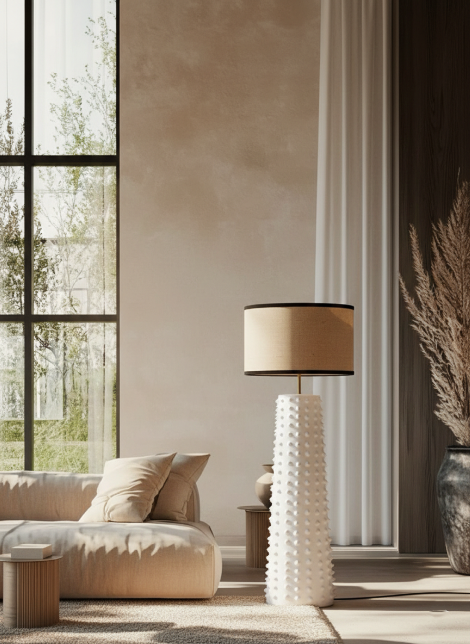 Cactus Floor Lamp, White Terracotta - Ecru