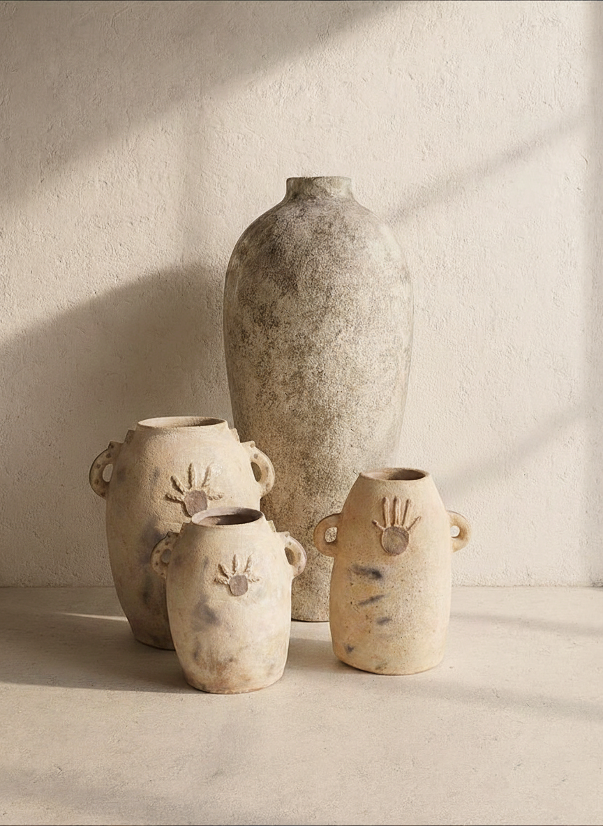 Sculptural Clay Vase H55 cm, Natural terracotta