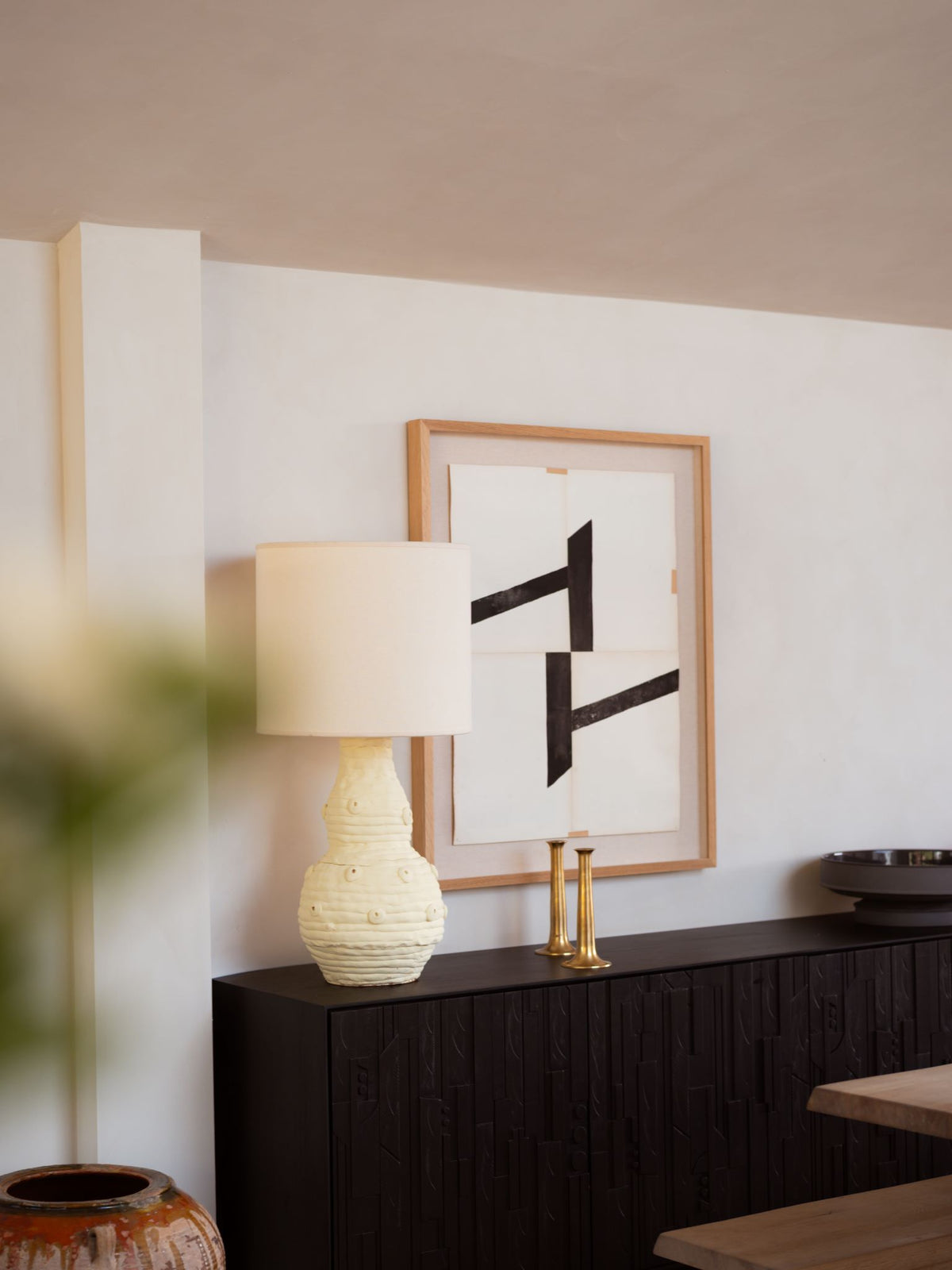 Sculptural Table Lamp H75 cm, White Plaster - White
