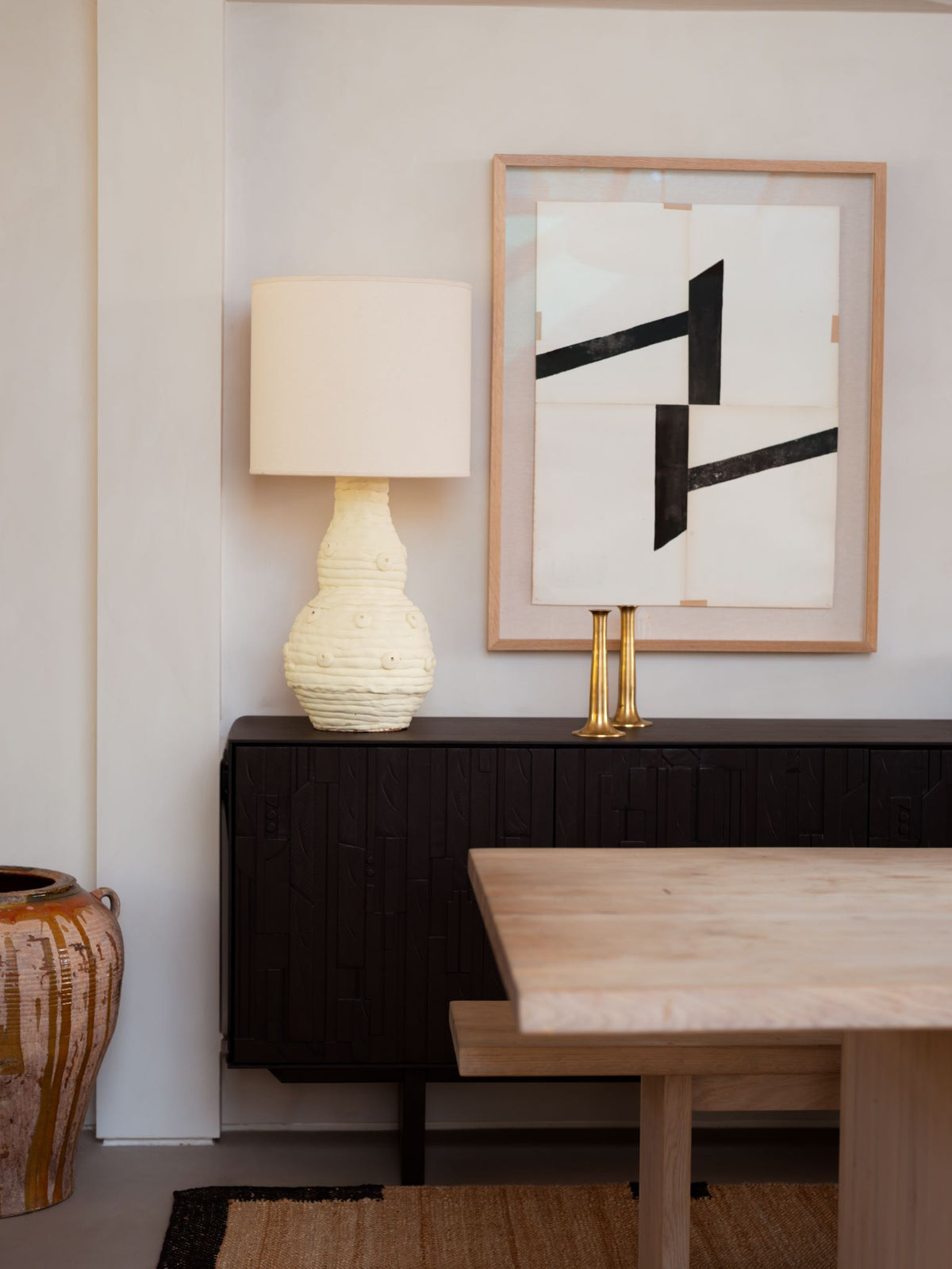 Sculptural Table Lamp H75 cm, White Plaster - White