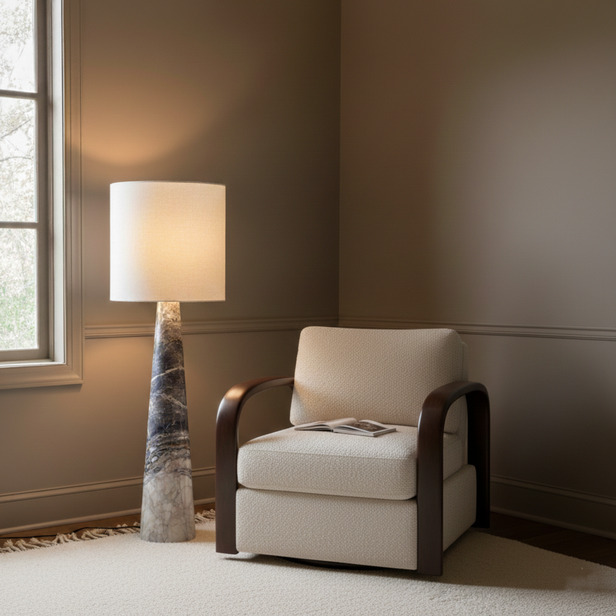 FL 11 Floor Lamp, Grey Zayane Marble - White