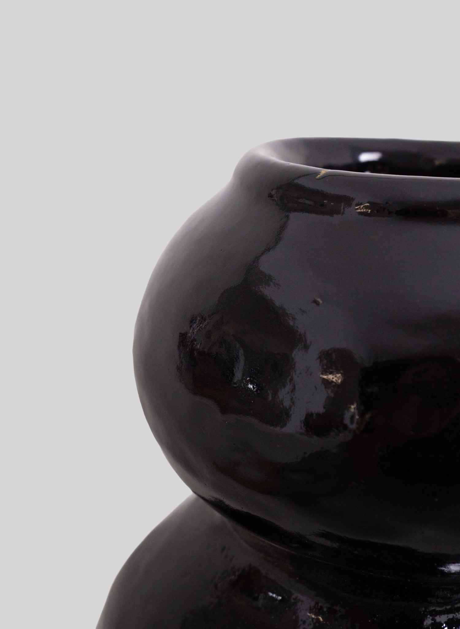 Tamegroute Glazed Round Sculptural Vase H50 cm, Black
