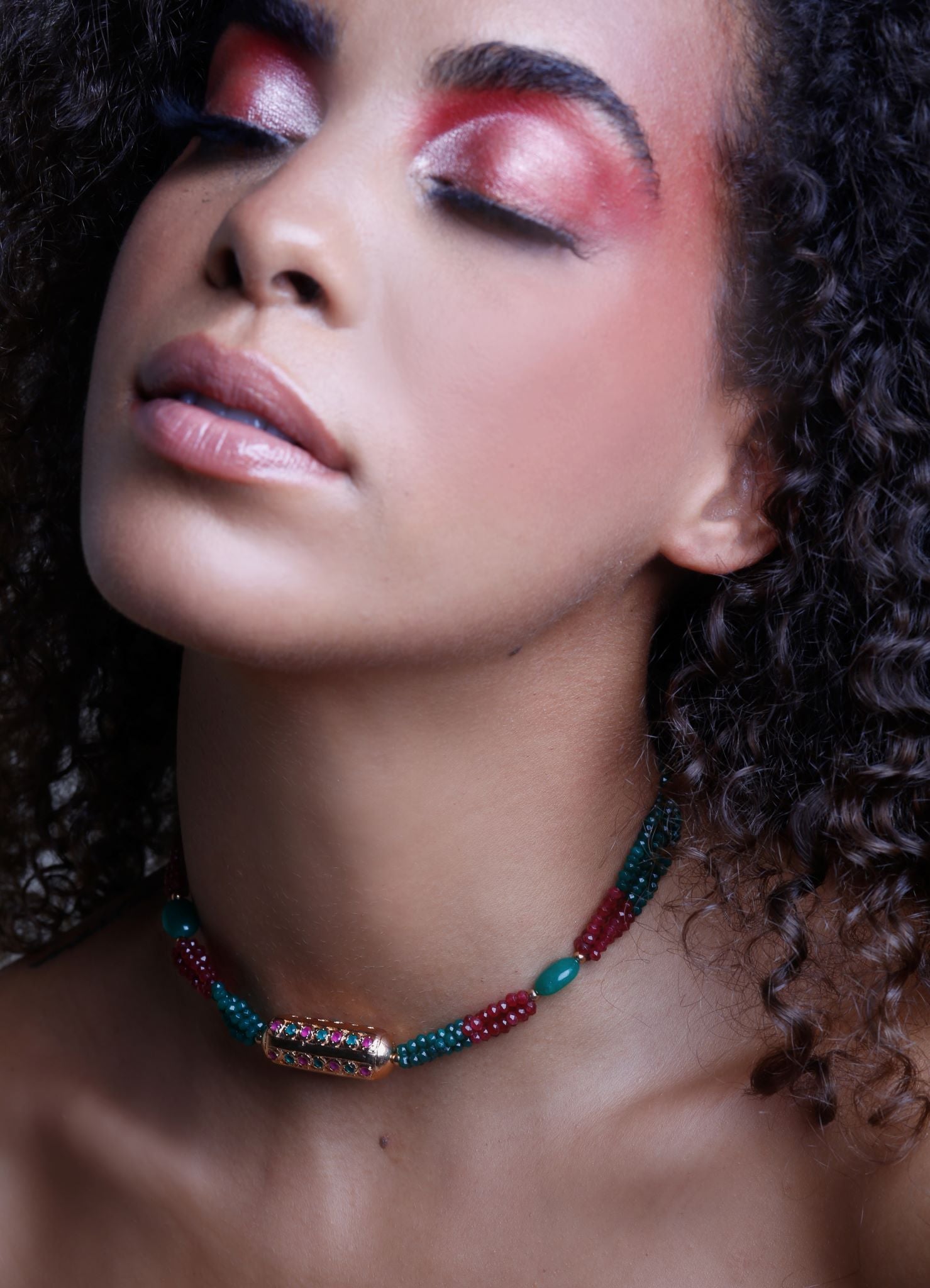 Izlan Necklace, Green and Red Agate Gemstones