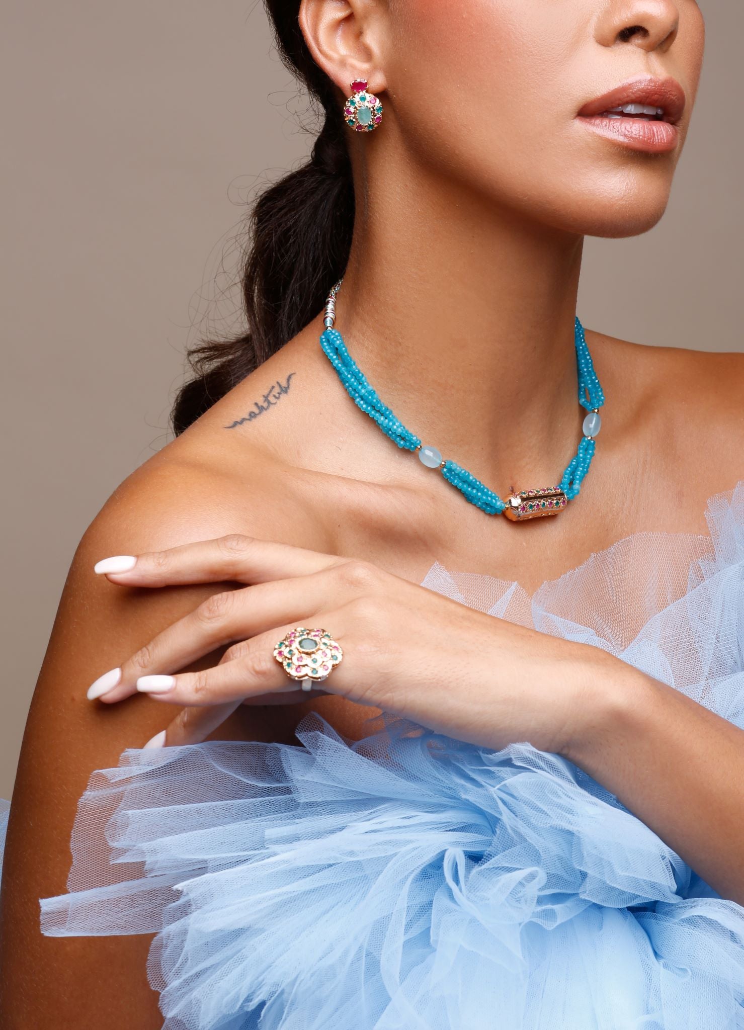 Izlan Necklace, Blue Agate Gemstones