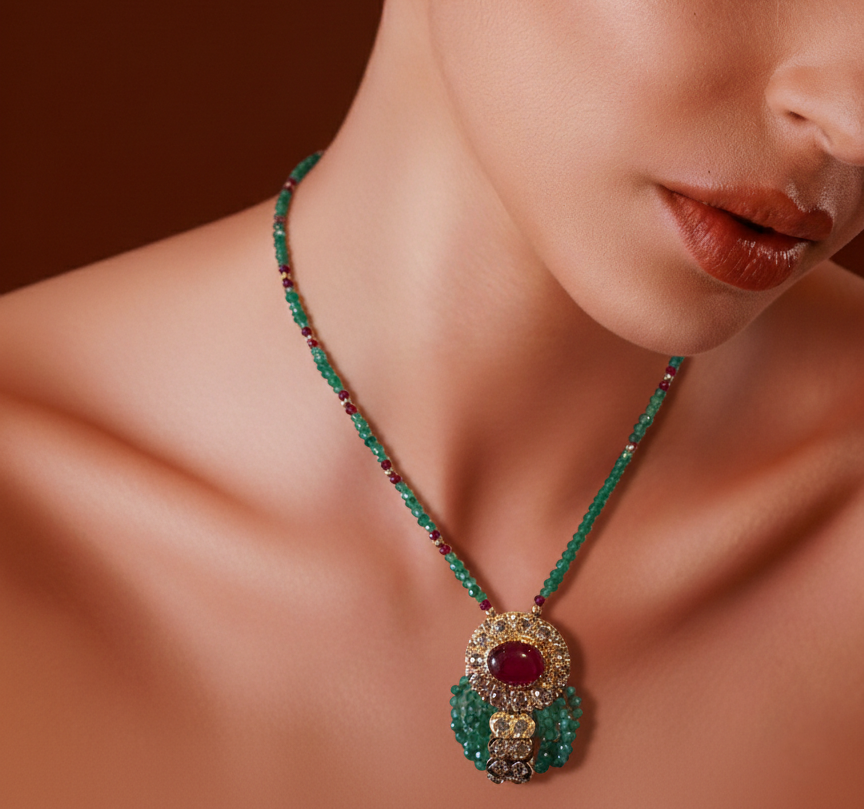 Kana Necklace, Green and Red Agate Gemstones