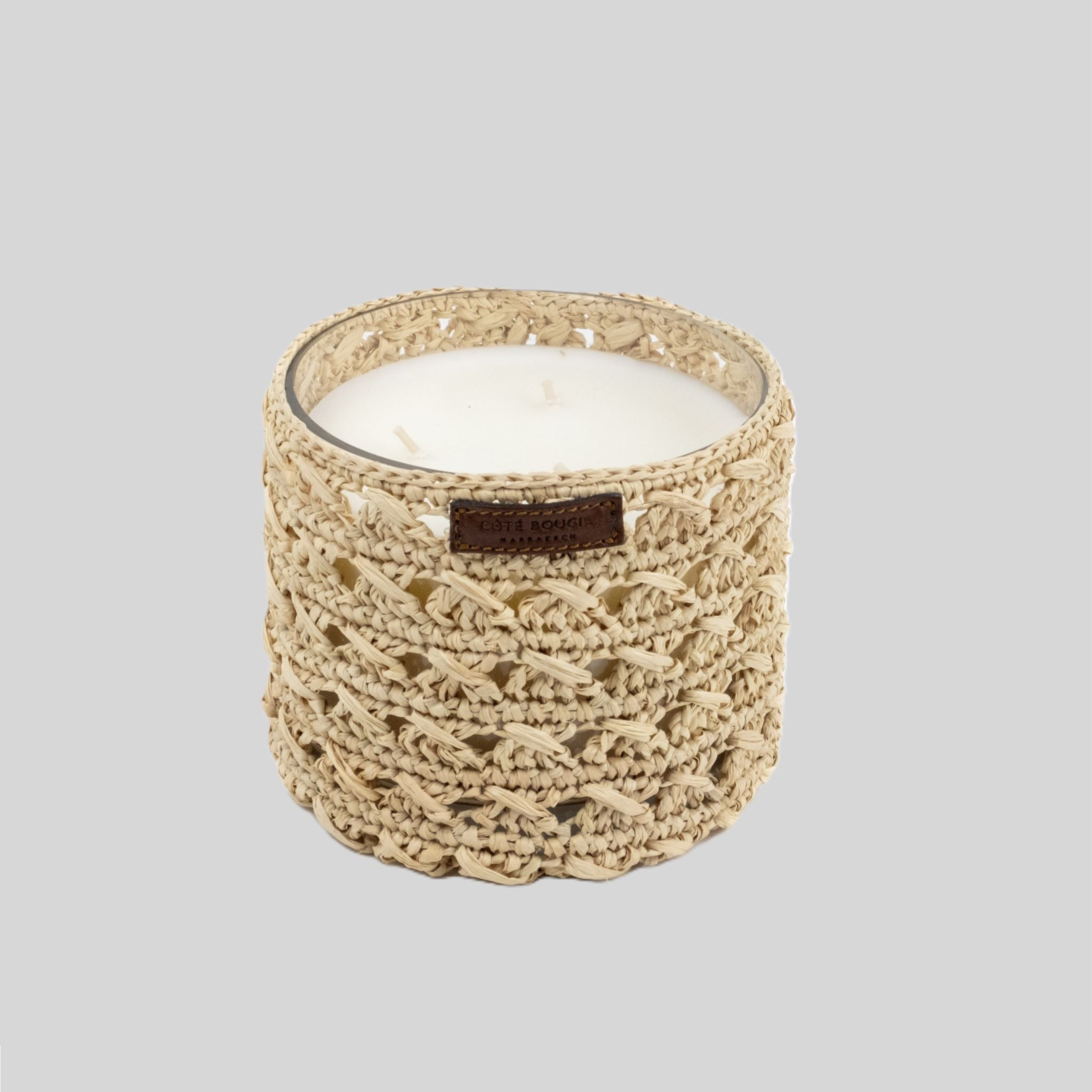 Zina Raffia-Wrapped Scented Candle, Oriental Fragrance