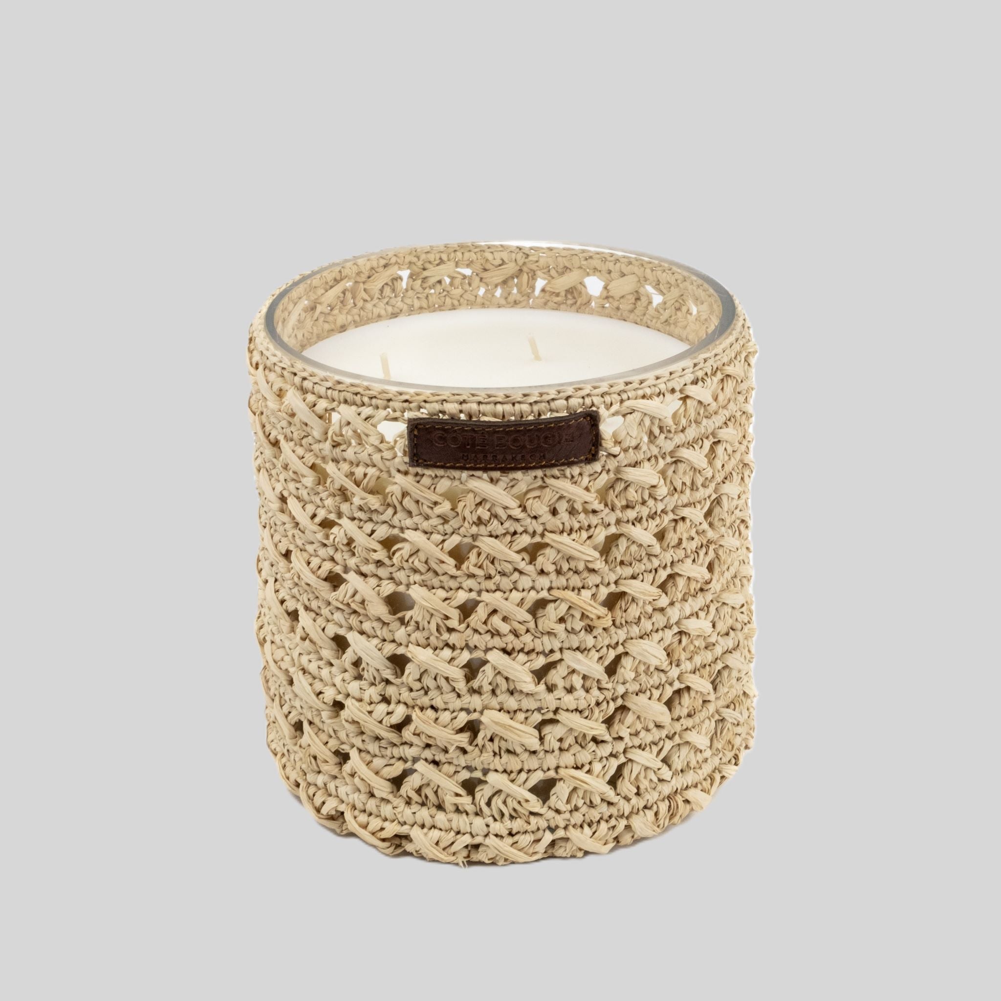 Zina Raffia-Wrapped Scented Candle, Oriental Fragrance