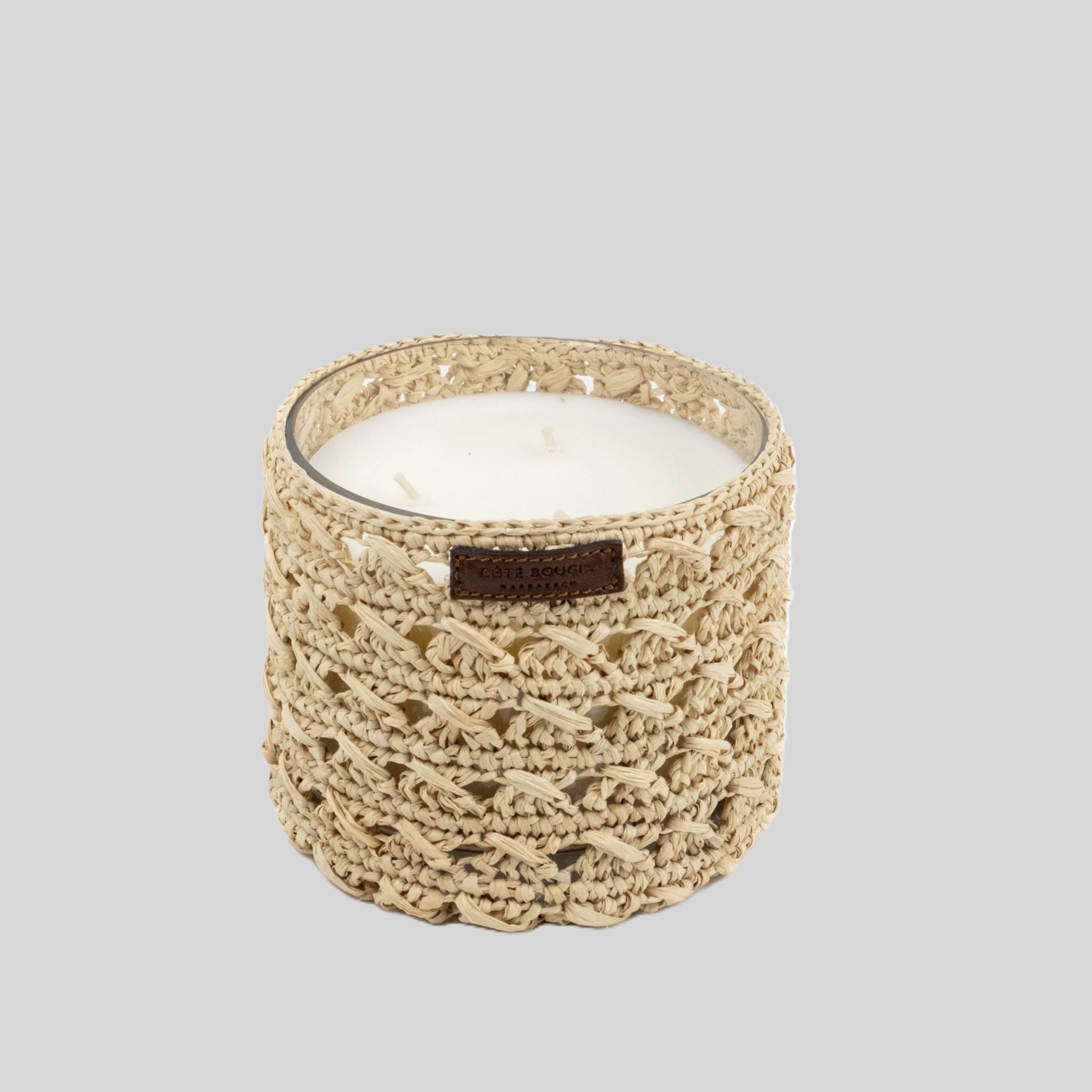 Zina Raffia-Wrapped Scented Candle, Oriental Fragrance