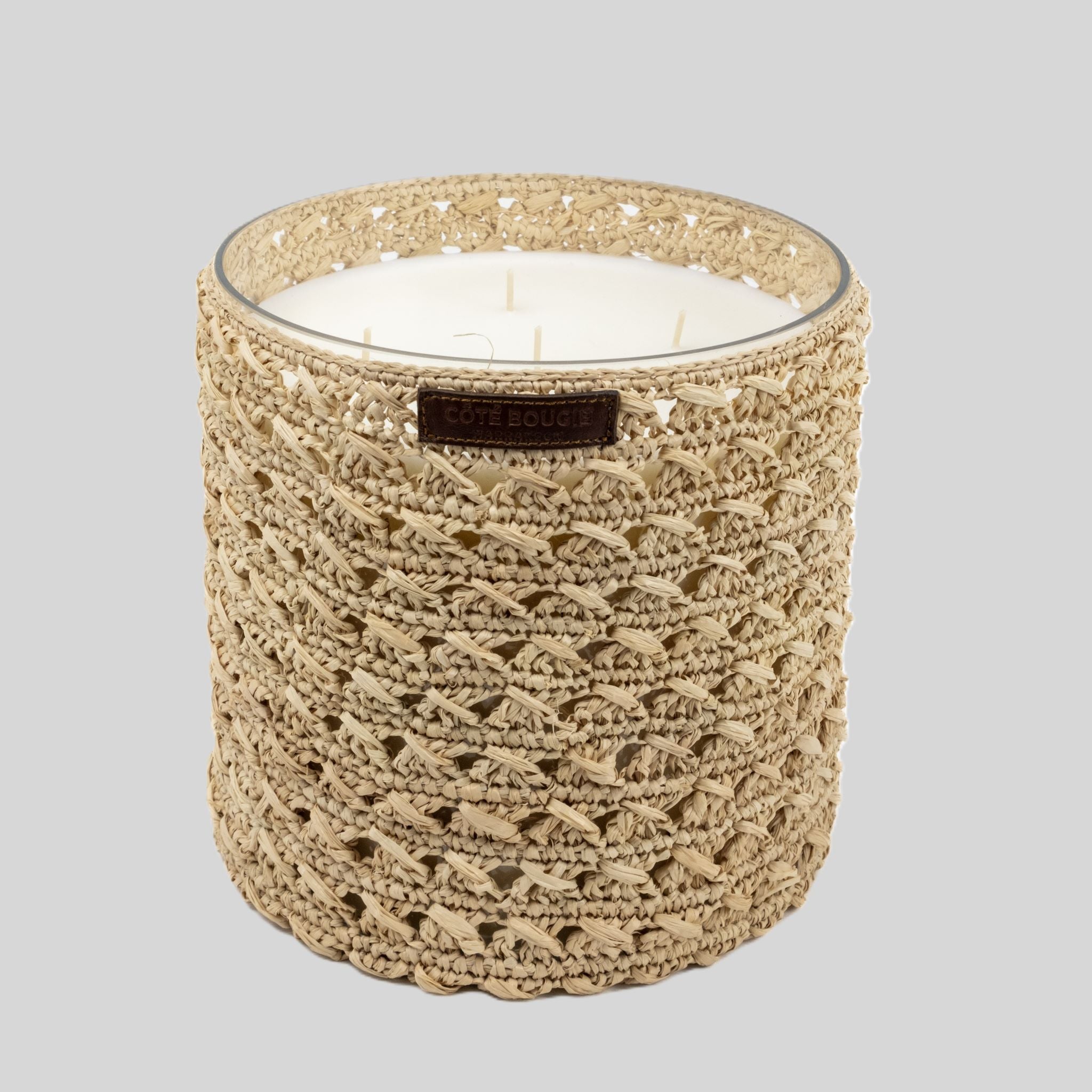 Zina Raffia-Wrapped Scented Candle, Oriental Fragrance