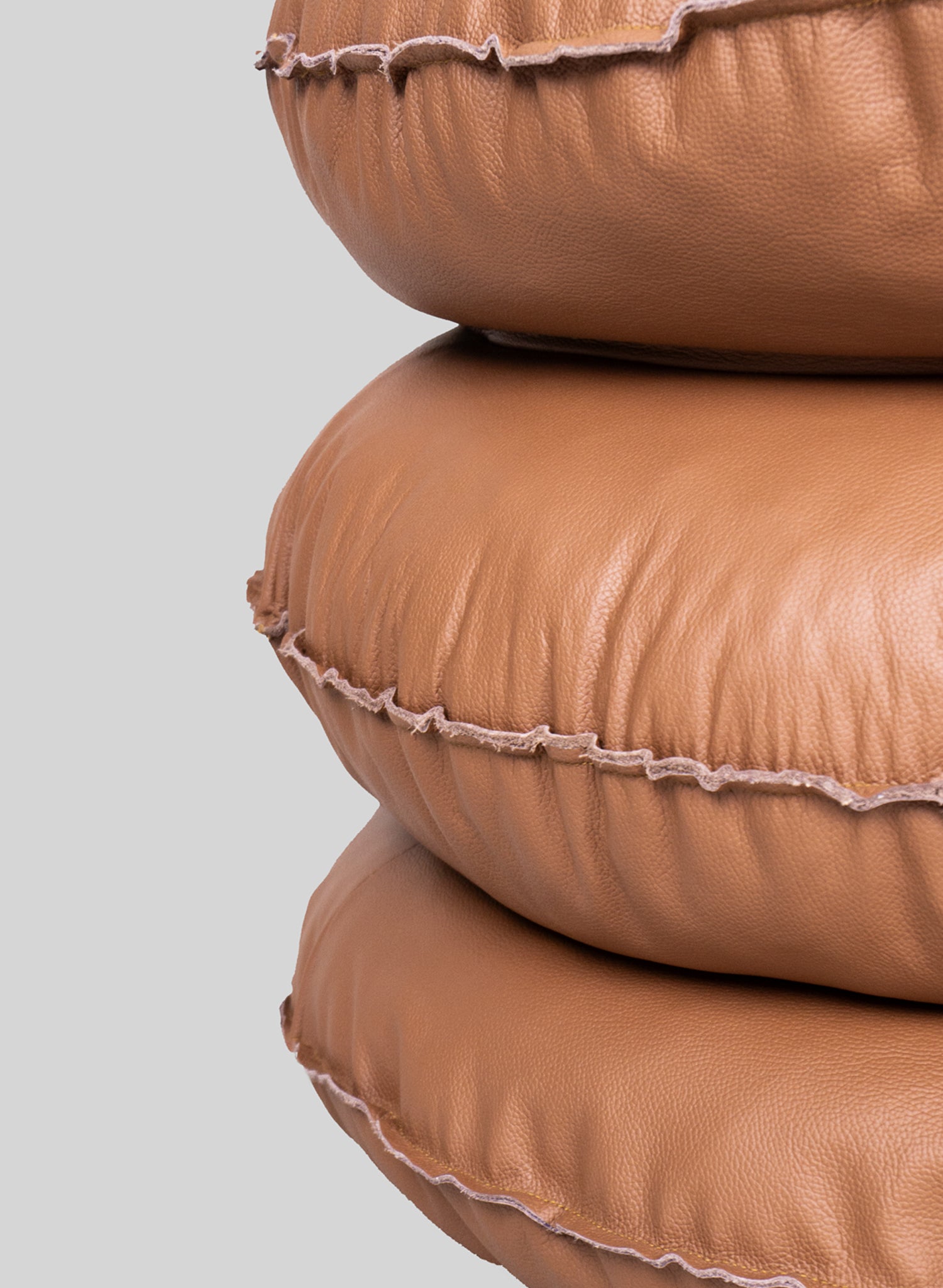 Round Leather Pouf Ø75 cm, Brown Camel