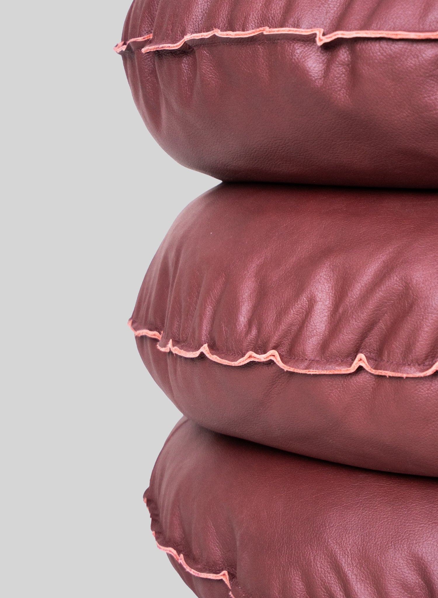 Round Leather Pouf Ø75 cm, Burgundy