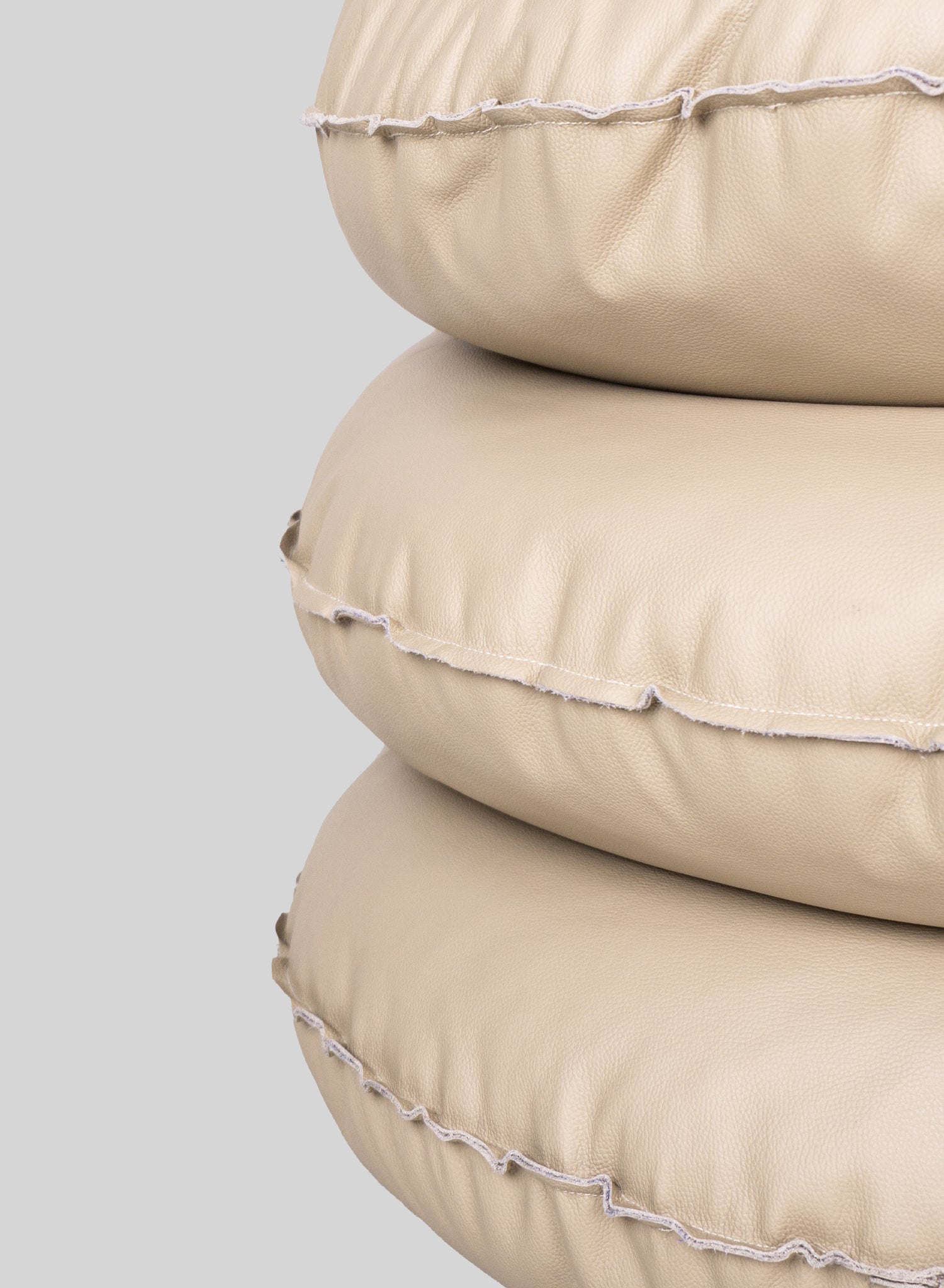 Round Leather Pouf Ø75 cm, Beige