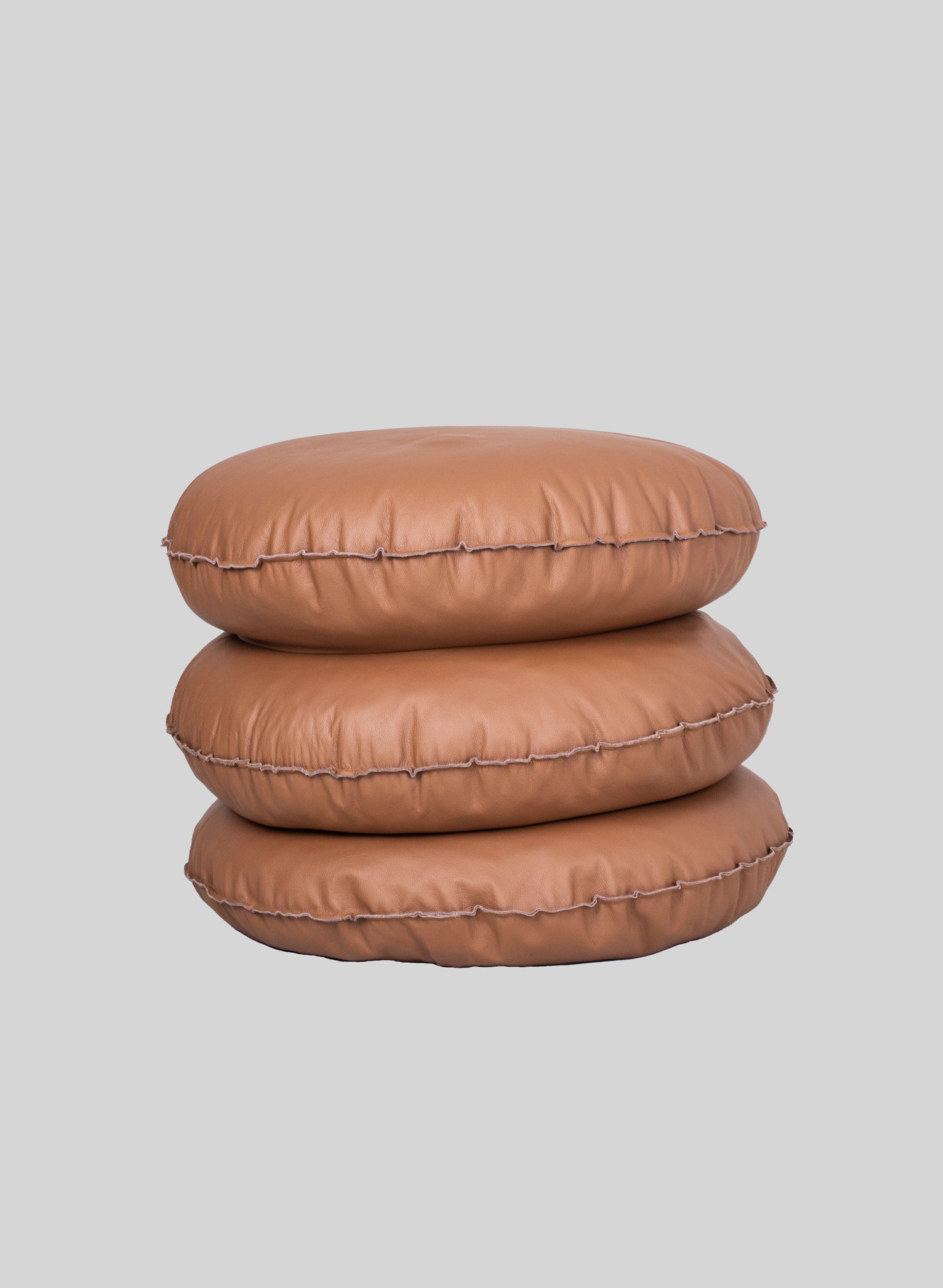 Round Leather Pouf Ø75 cm, Brown Camel