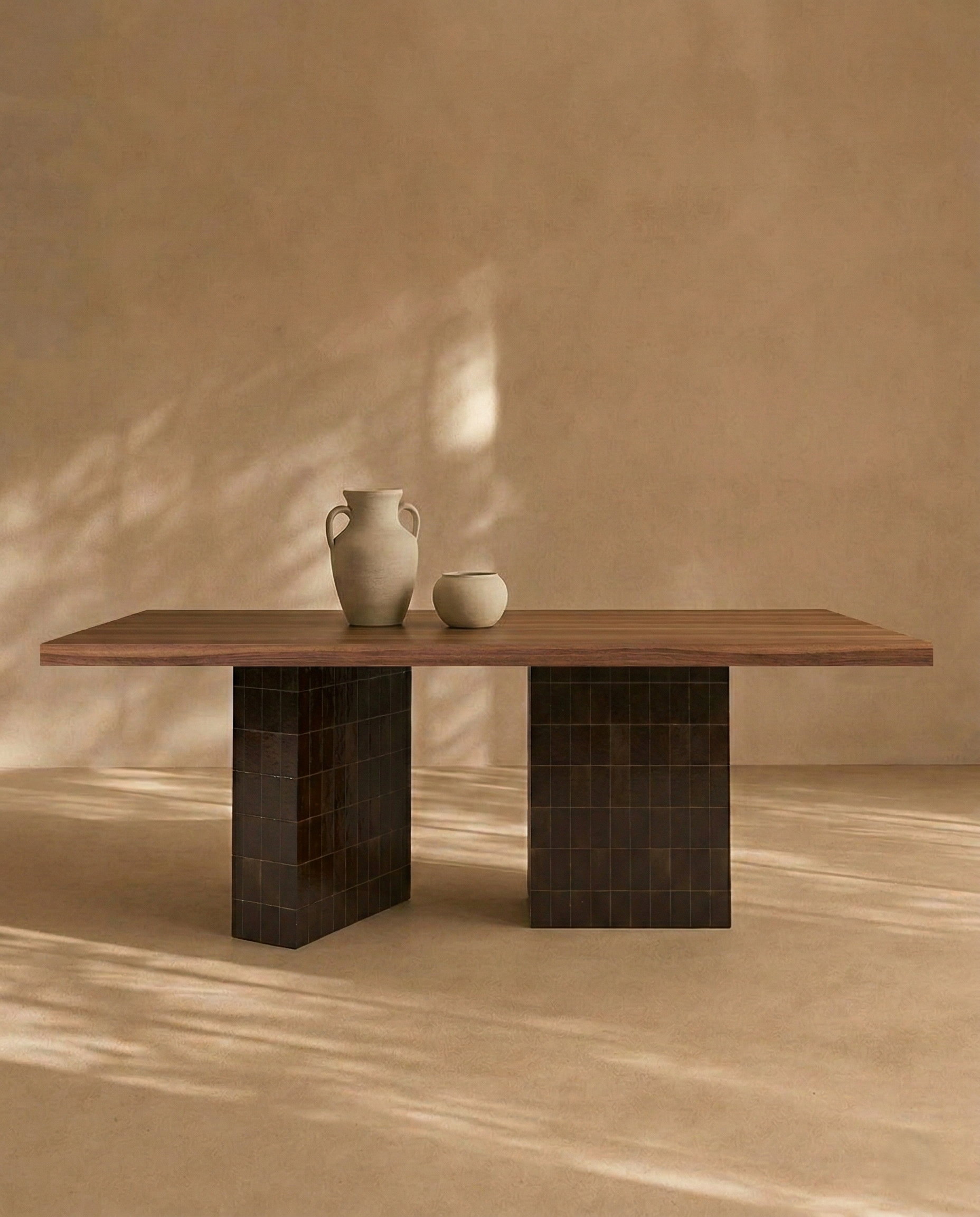TD 13 Dining Table, Black Khenifra Zellige - Walnut Wood