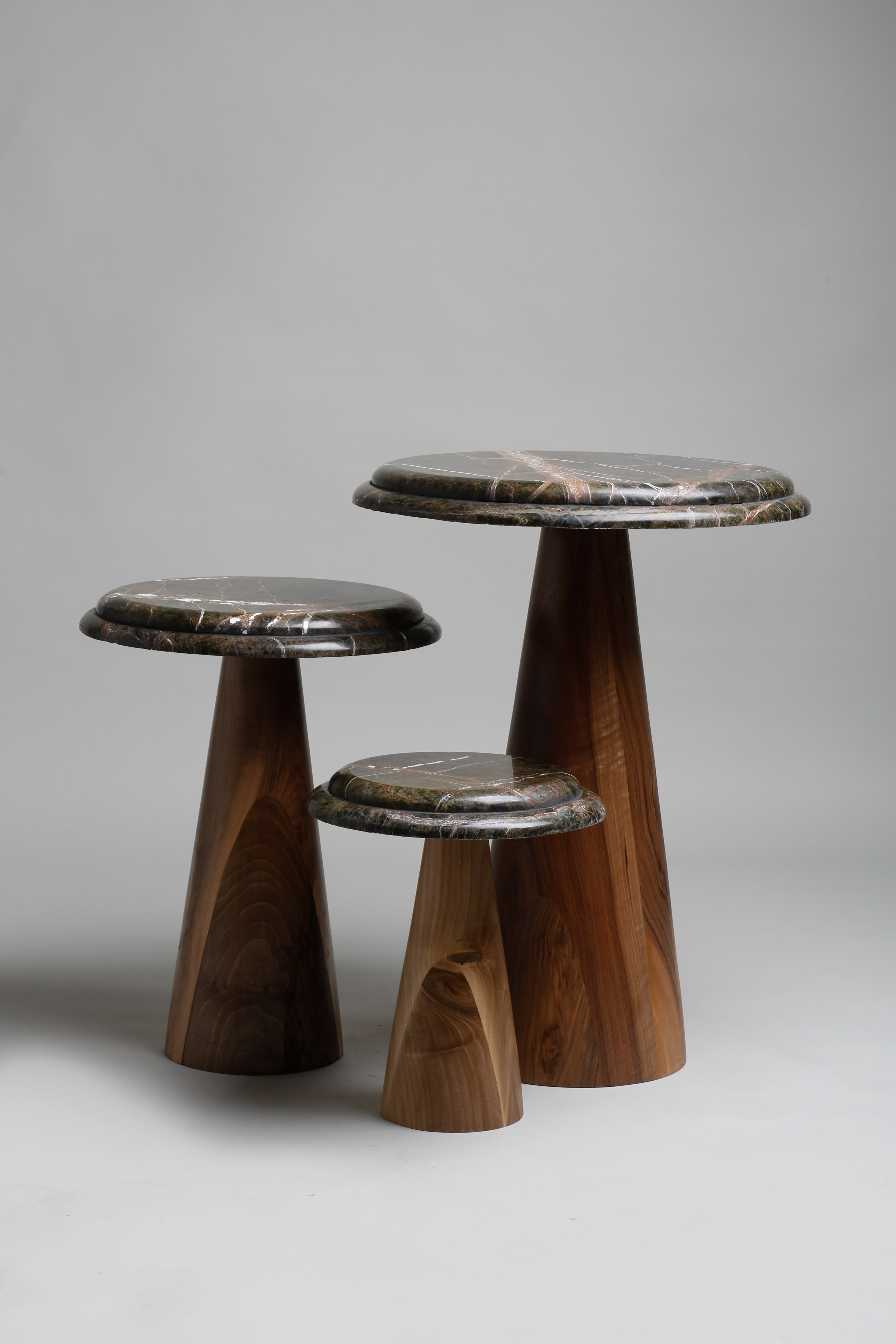 TS 11 Side Table, Green Forest Marble - Walnut wood