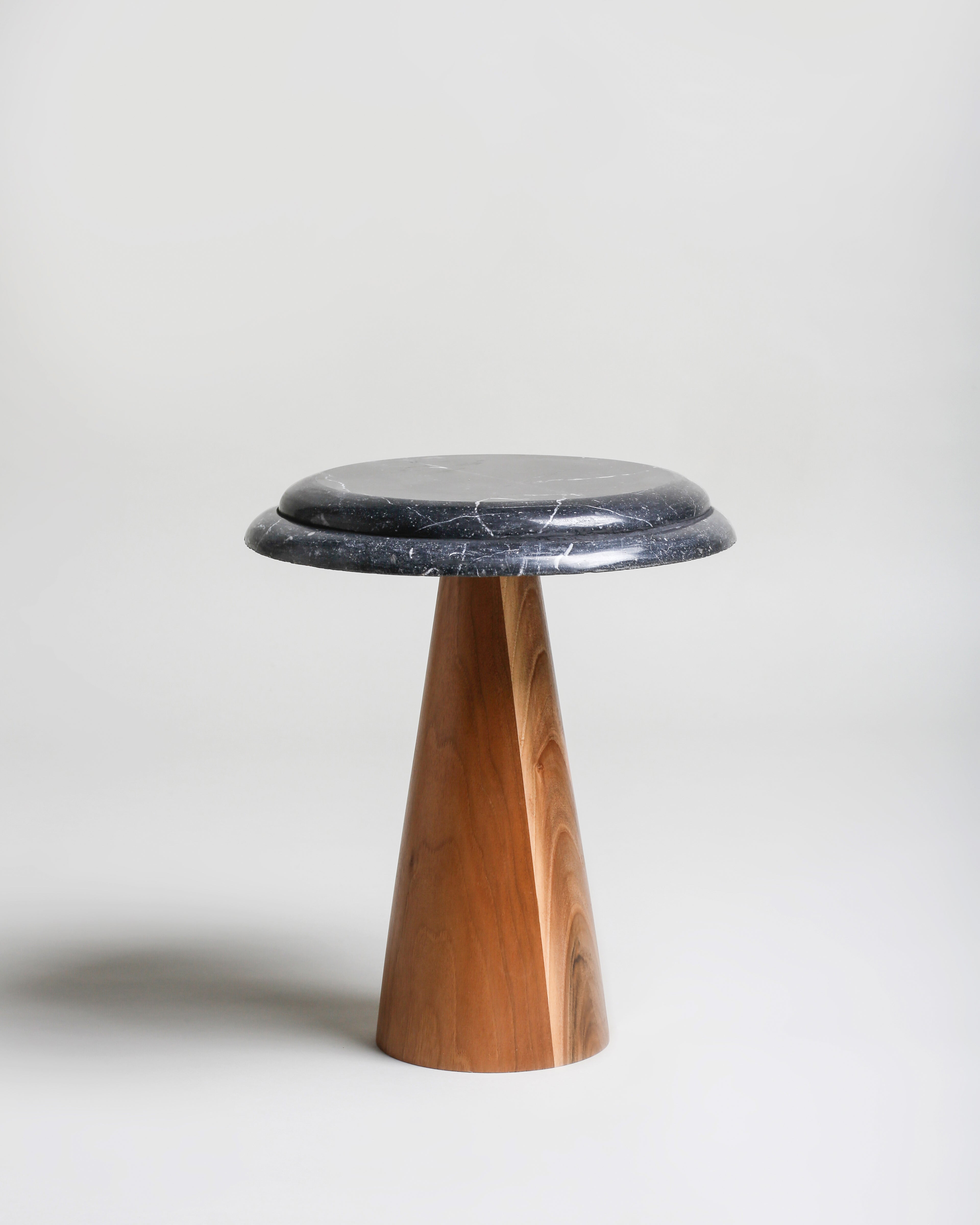 TS11 Side Table, Black Khenifra marble-Walnut wood