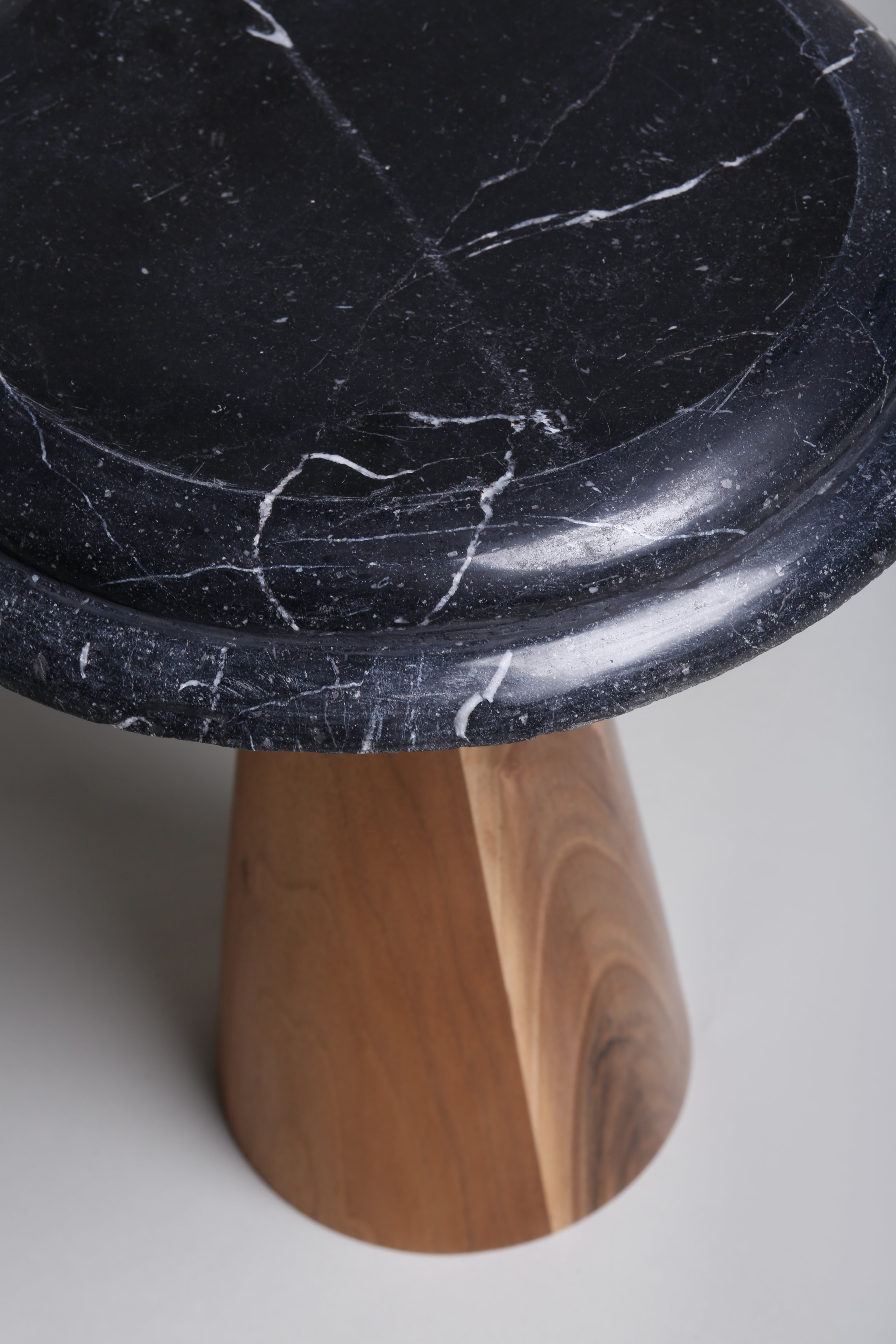 TS 11 Side Table, Black Khenifra marble - Walnut wood