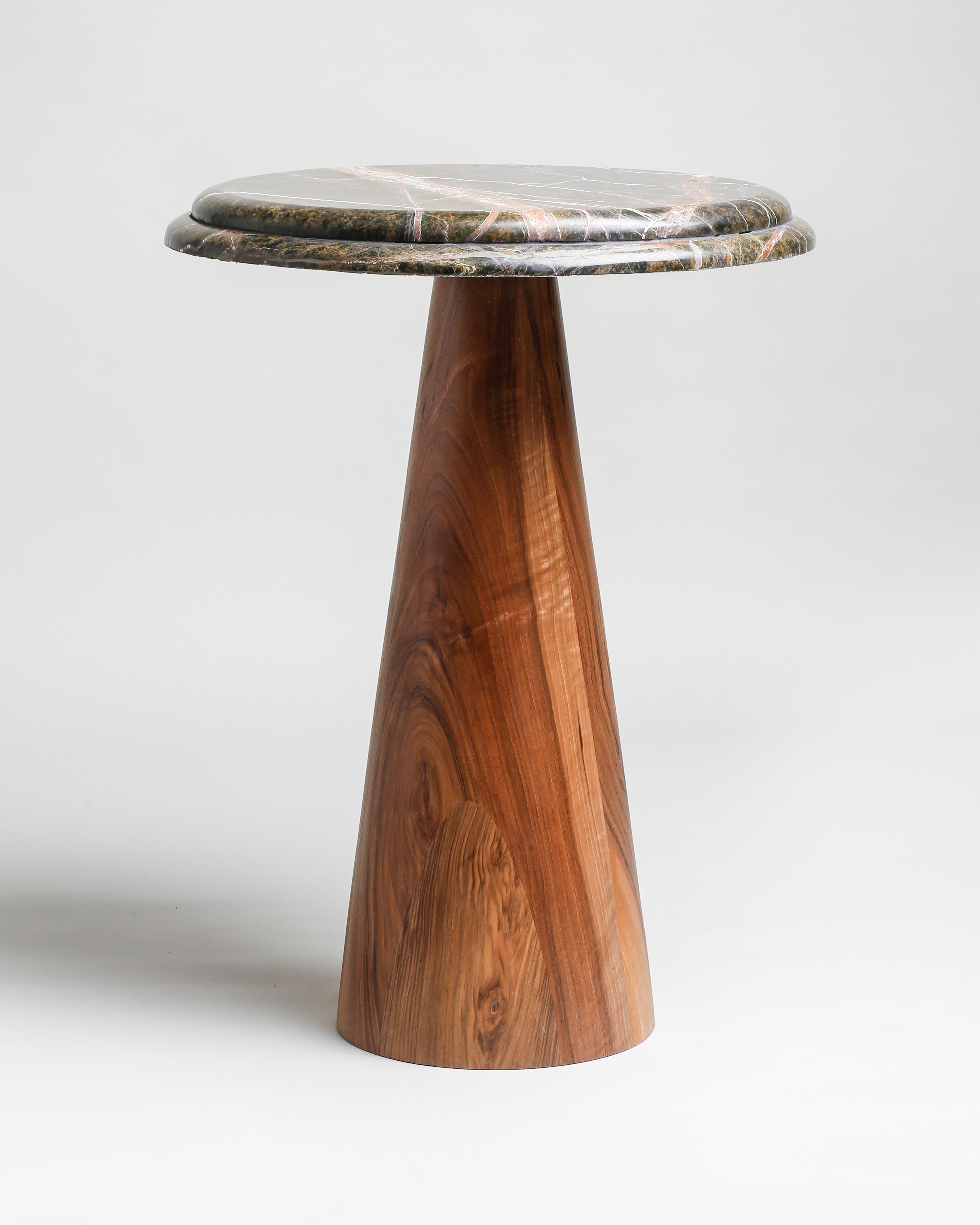 TS 11 Side Table, Green Forest Marble - Walnut wood