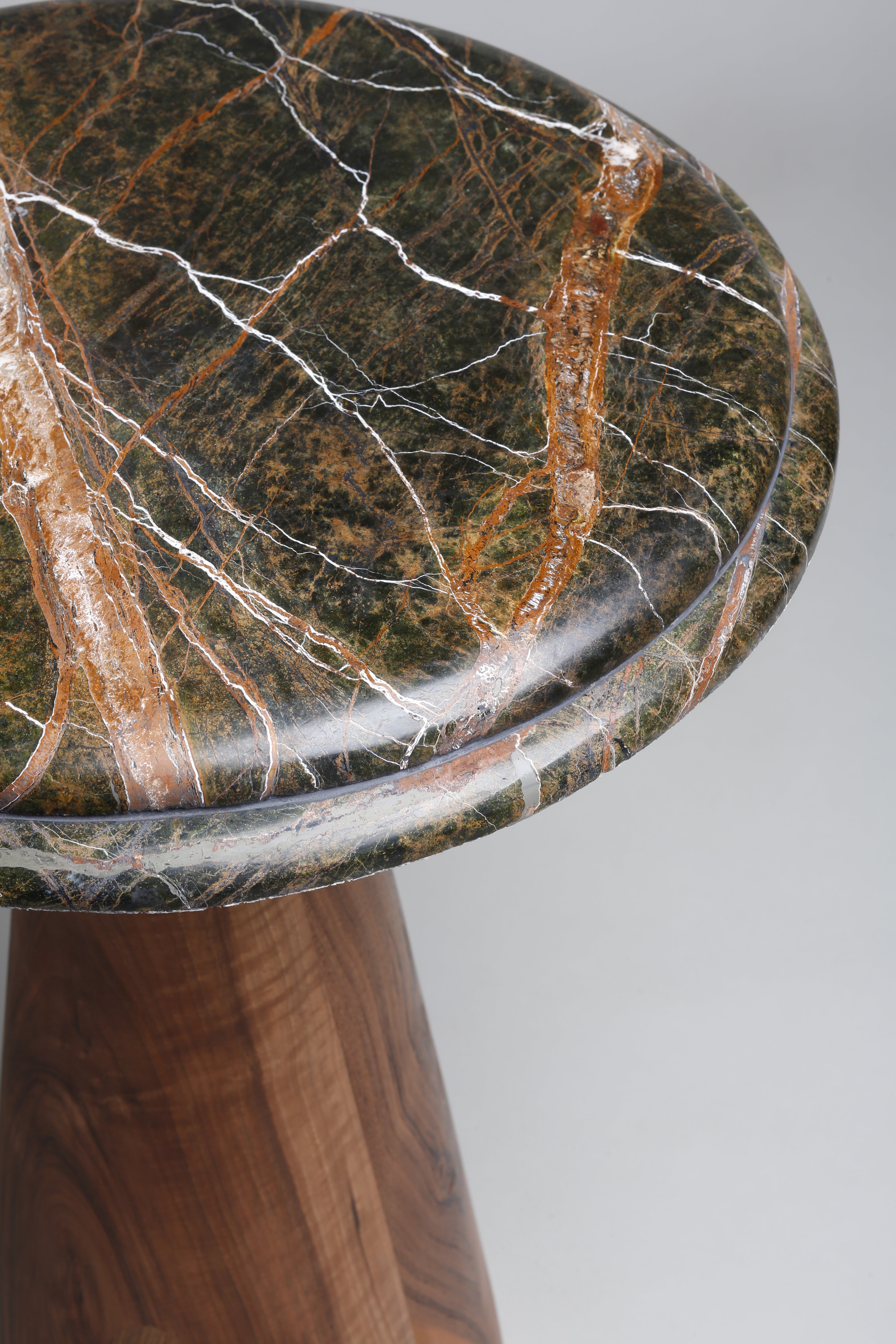 TS11 Side Table, Green Forest marble-Walnut wood