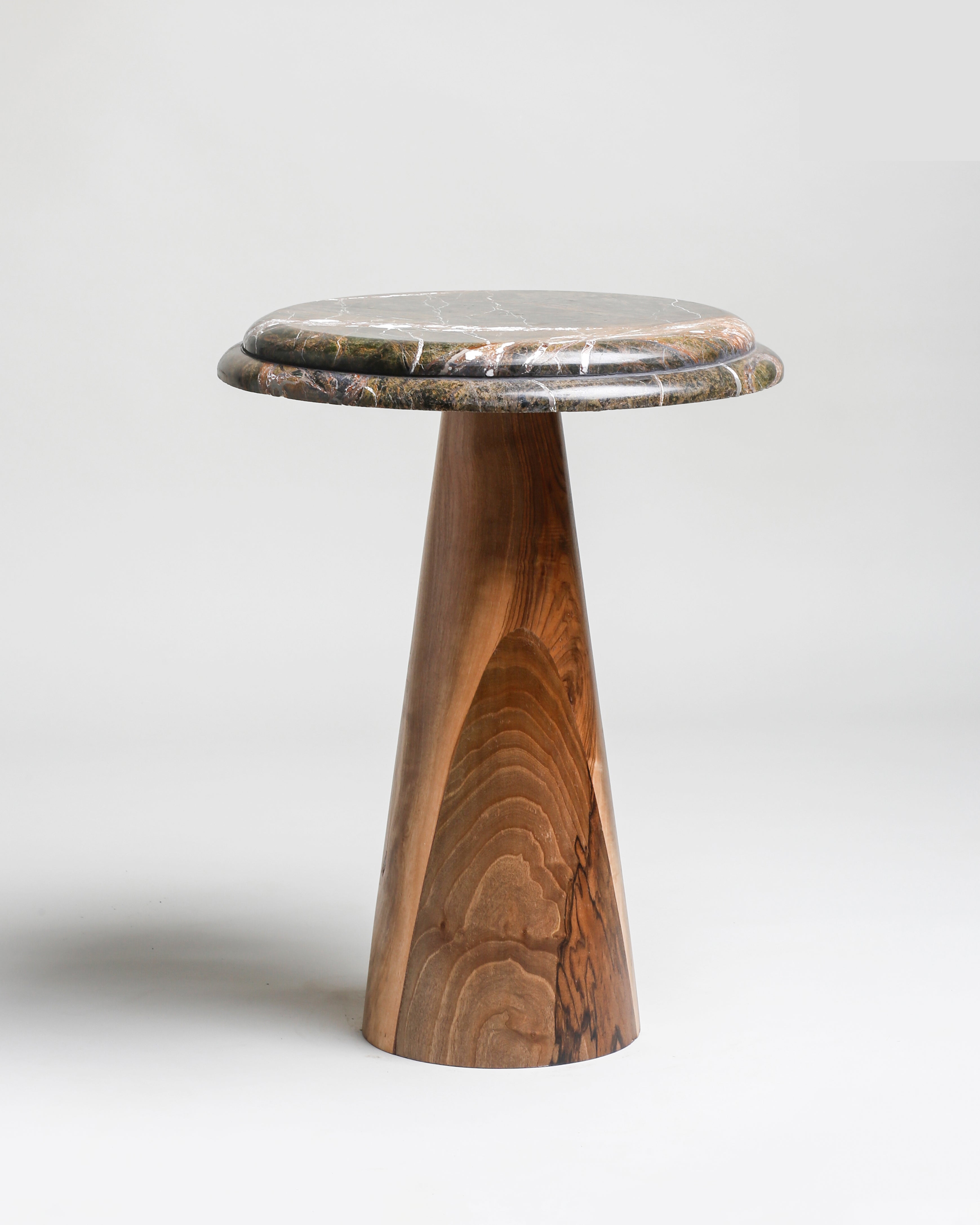 TS 11 Side Table, Green Forest Marble - Walnut wood