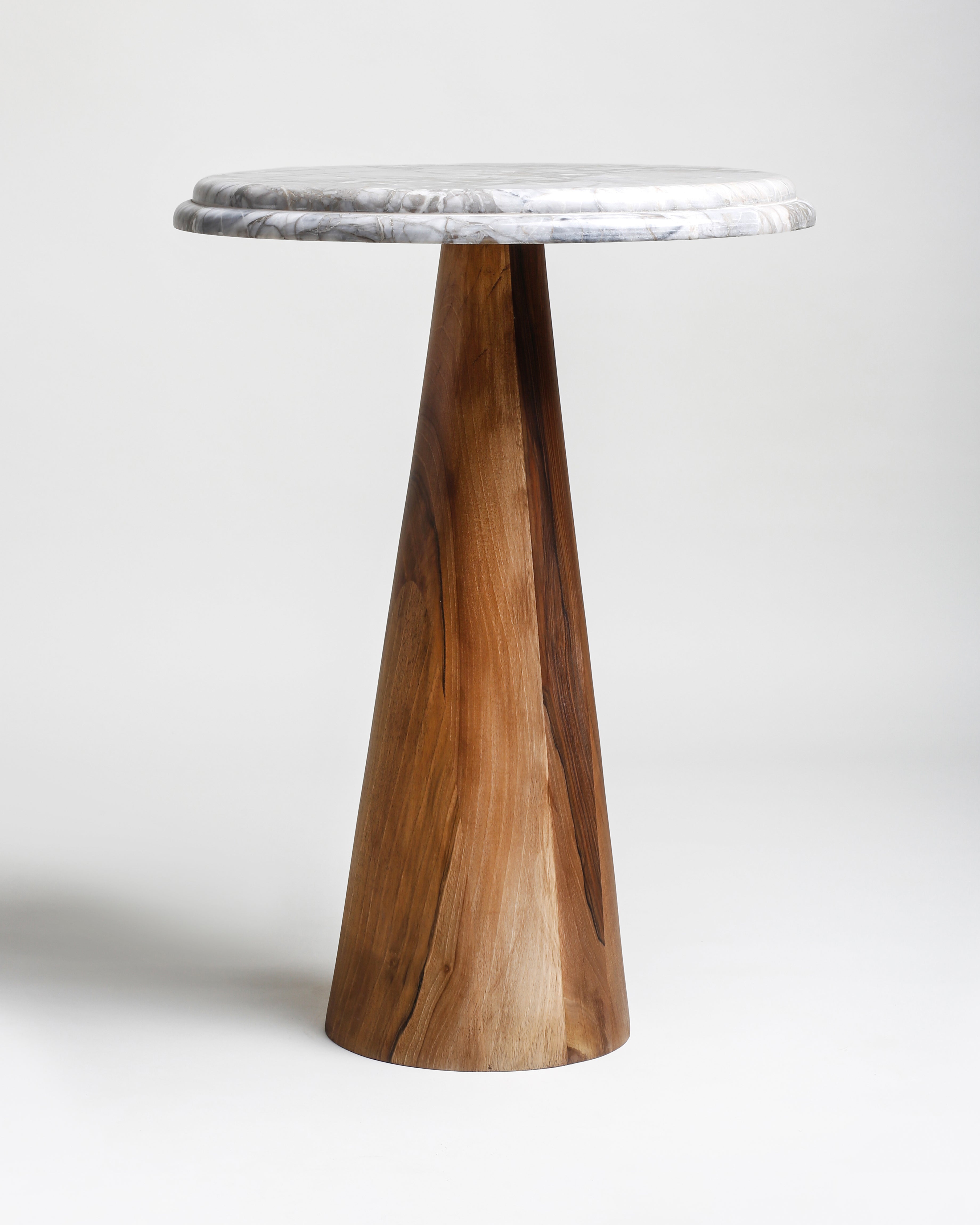 TS11 Side Table, Grey Zayane marble-Walnut wood