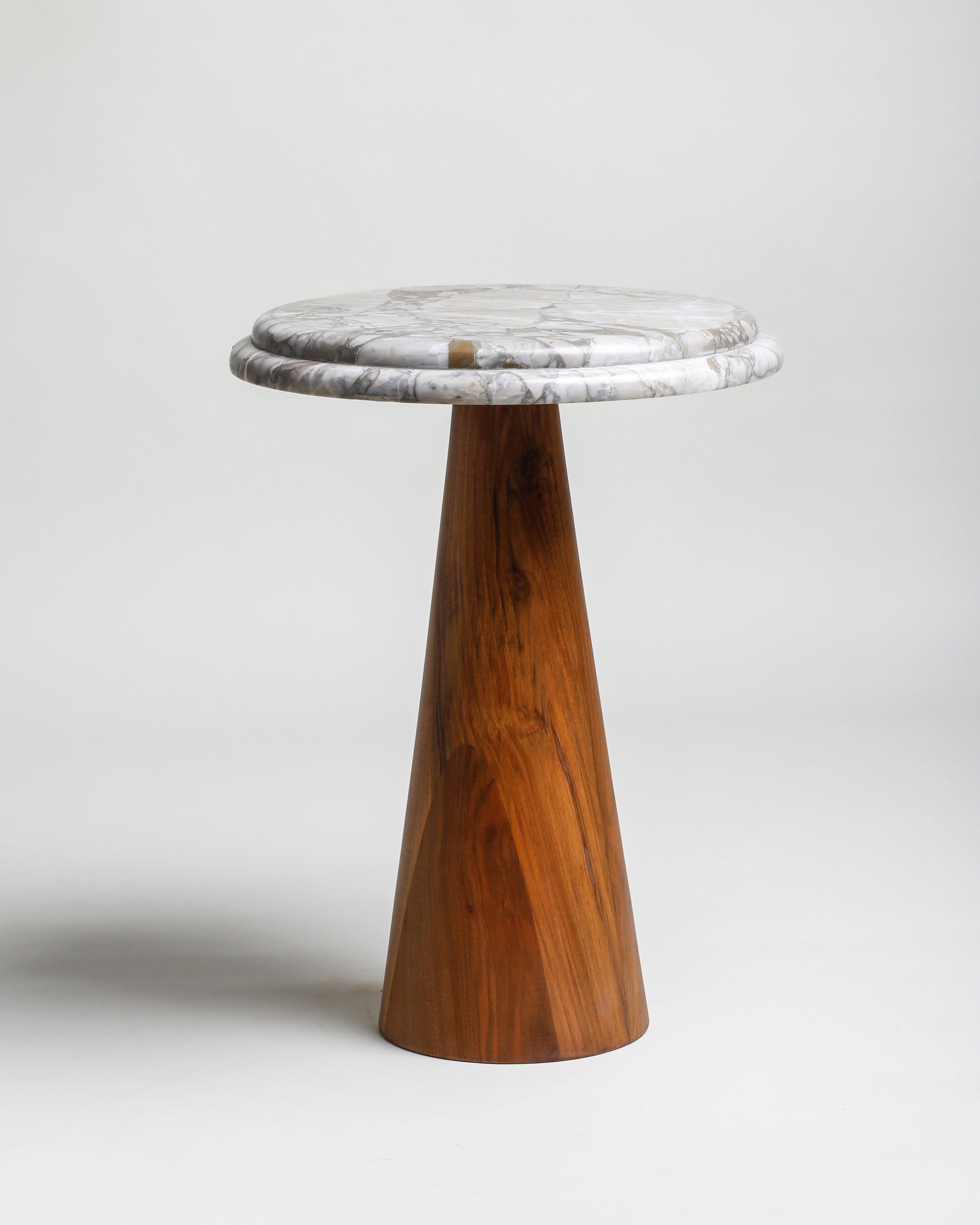 TS11 Side Table, Grey Zayane marble-Walnut wood