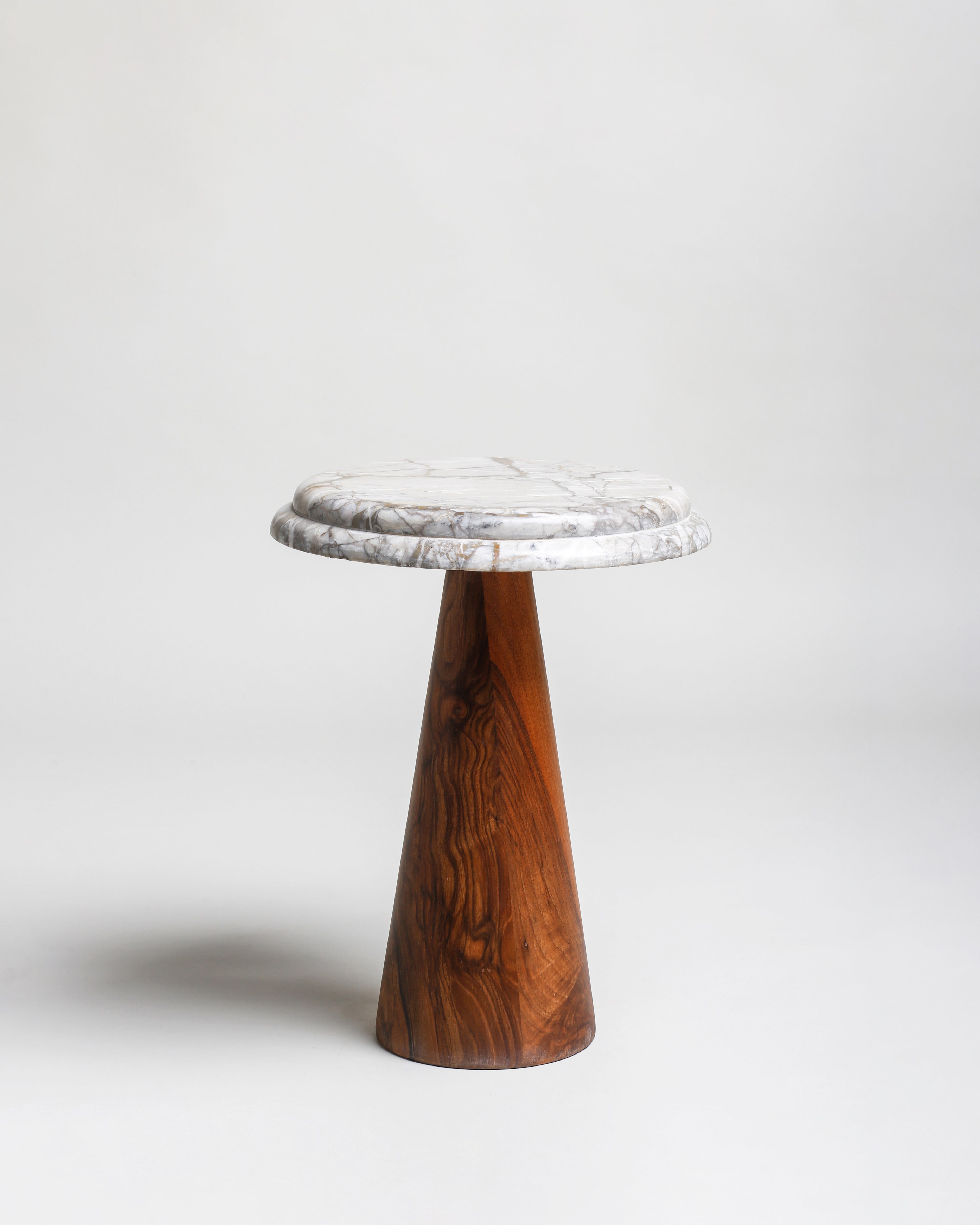 TS11 Side Table, Grey Zayane marble-Walnut wood