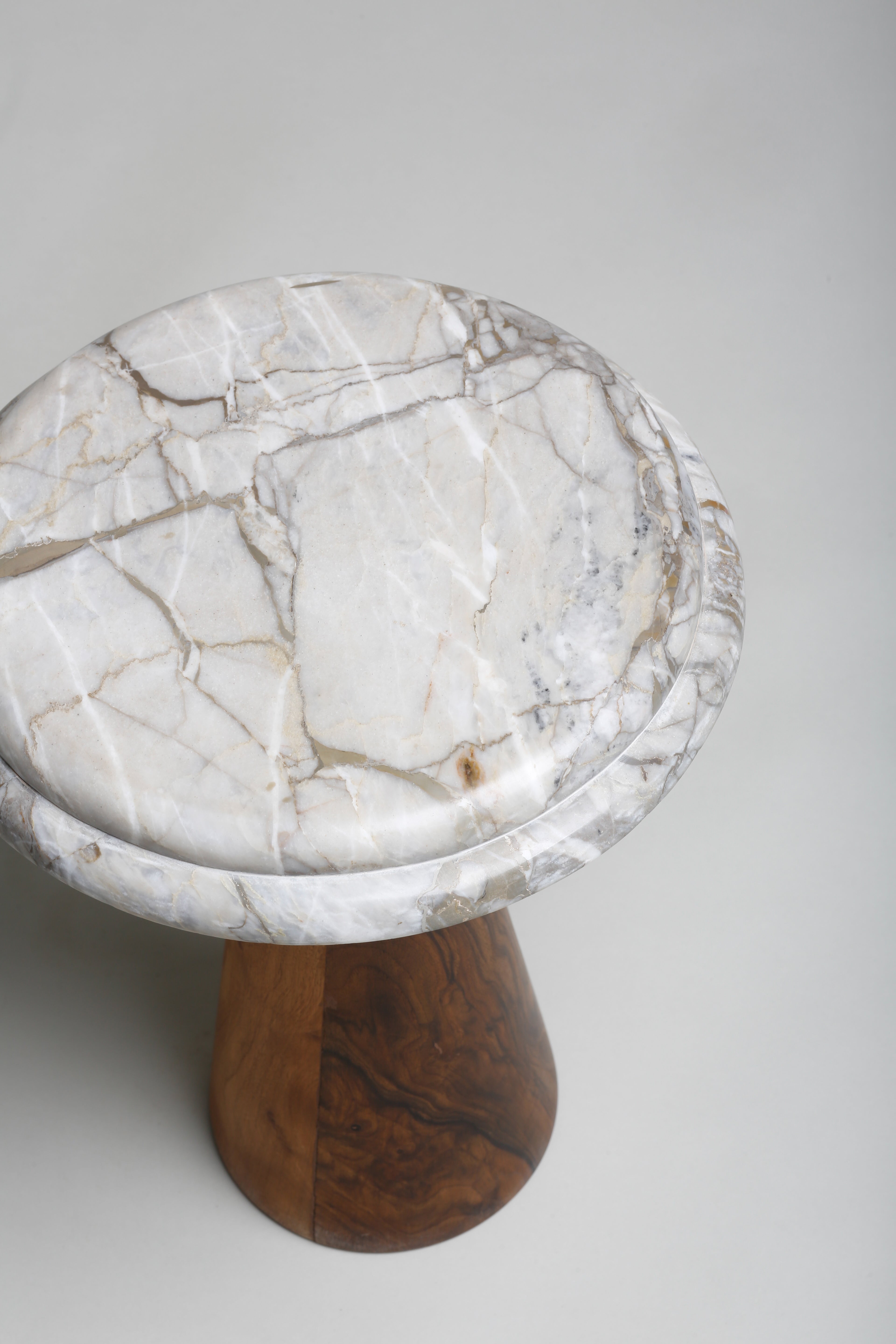 TS 11 Side Table, Grey Zayane Marble - Walnut wood