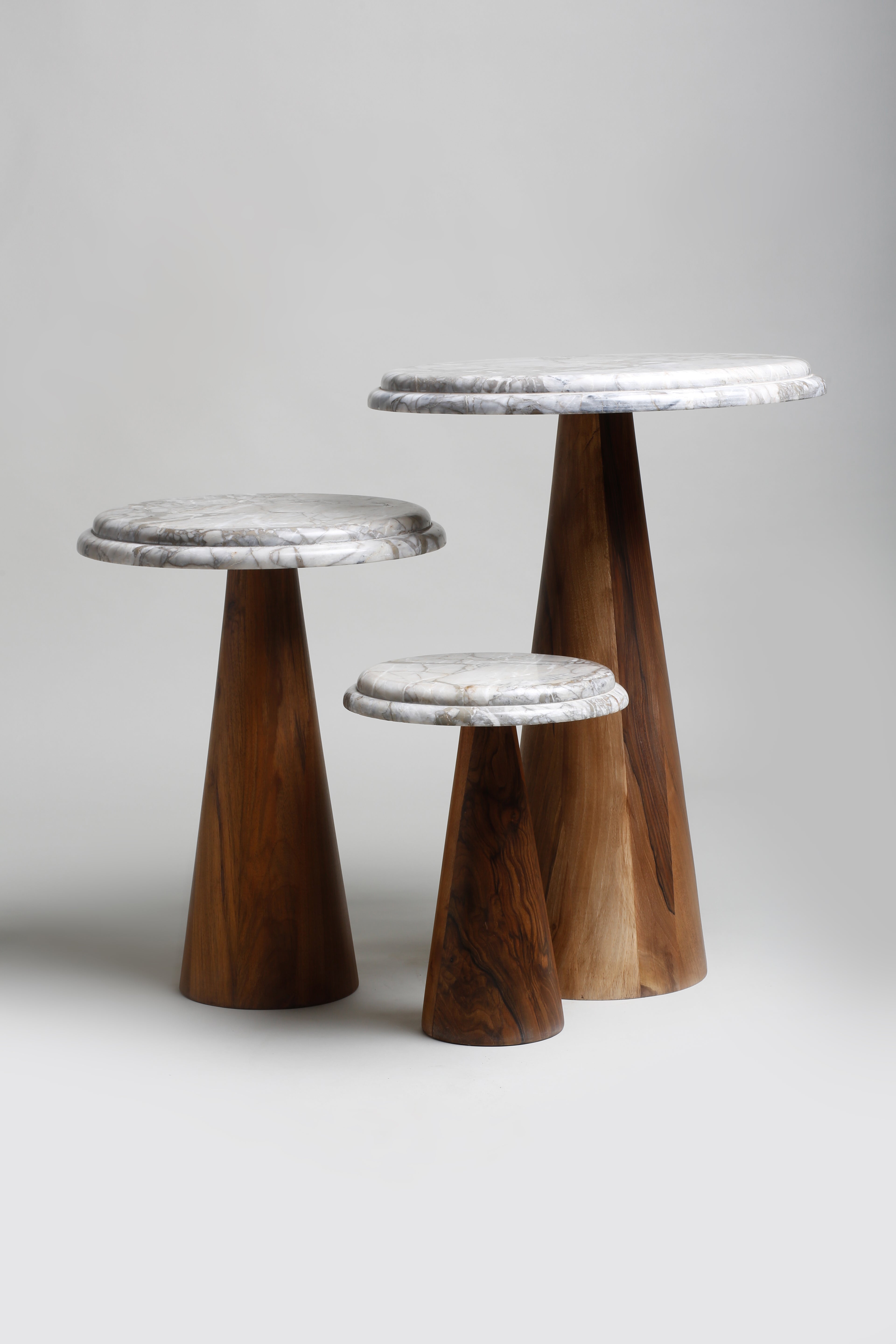 TS 11 Side Table, Grey Zayane Marble - Walnut wood