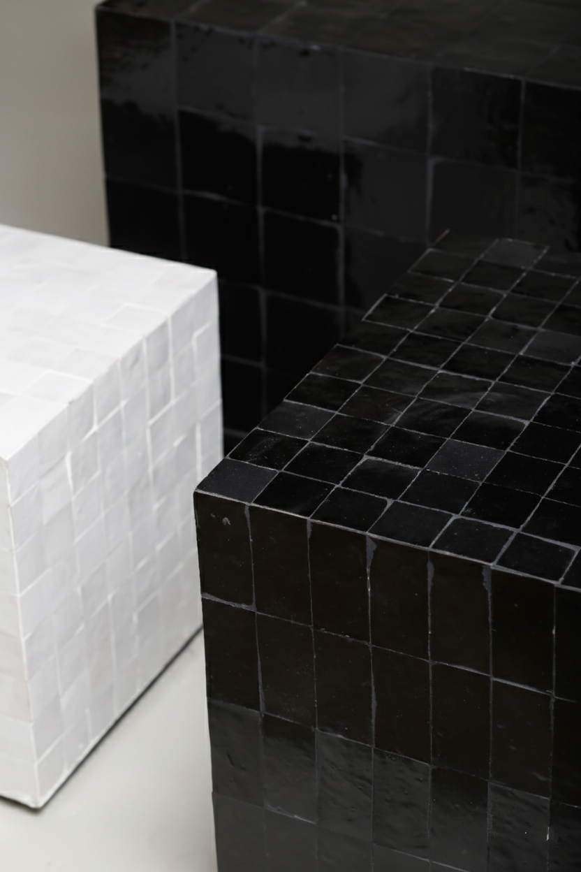 TS 12 Side Table, Black Zellige