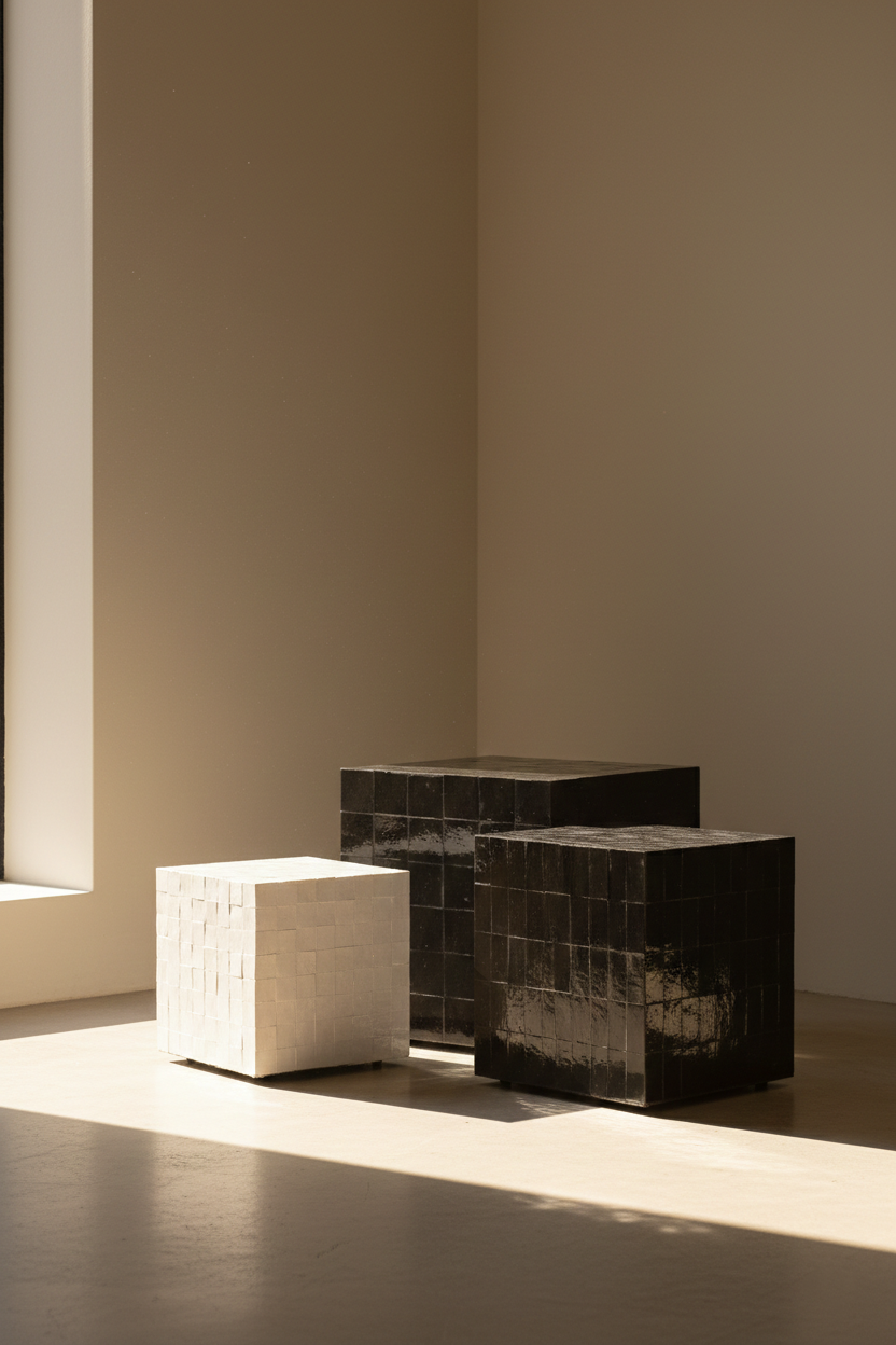 TS 12 Side Table, Black Zellige