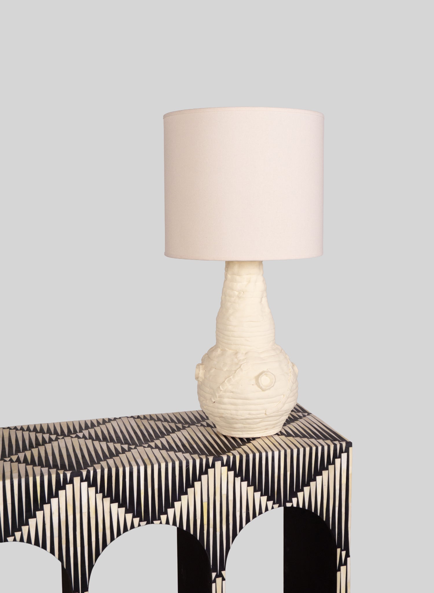 Sculptural Table Lamp H75 cm, White Plaster - White