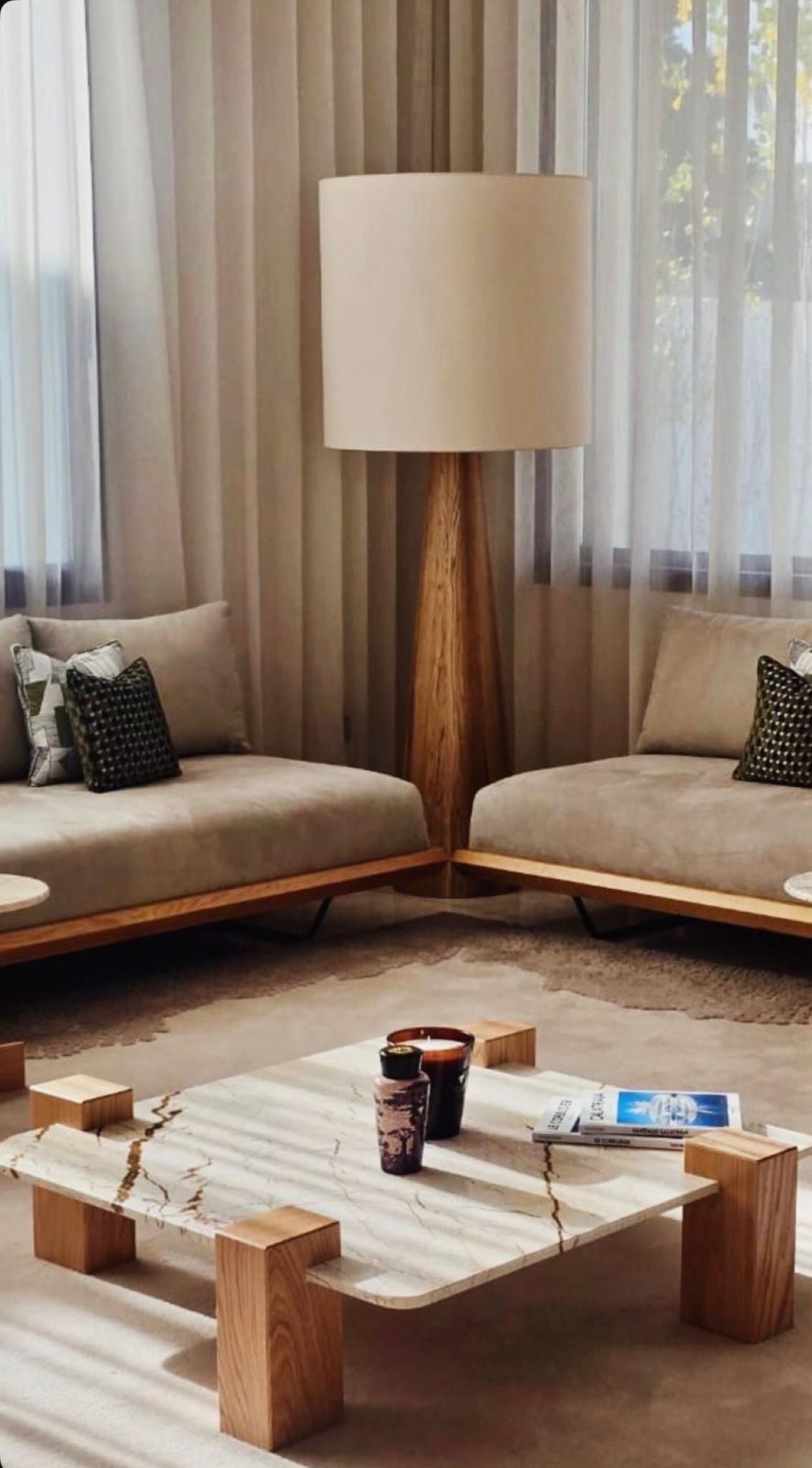 FL 11 Floor Lamp, Walnut Wood - White