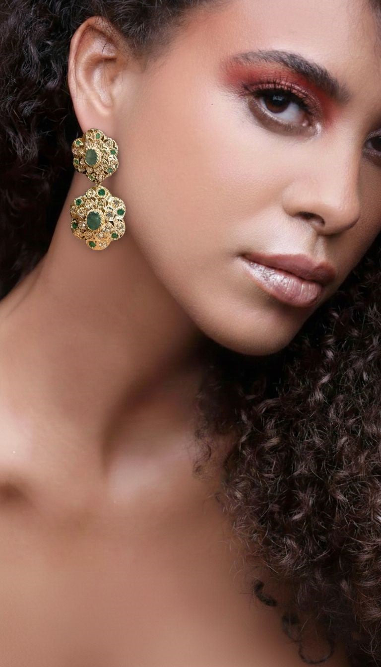 Alsans Earrings, Green Agate and Jade Gemstones