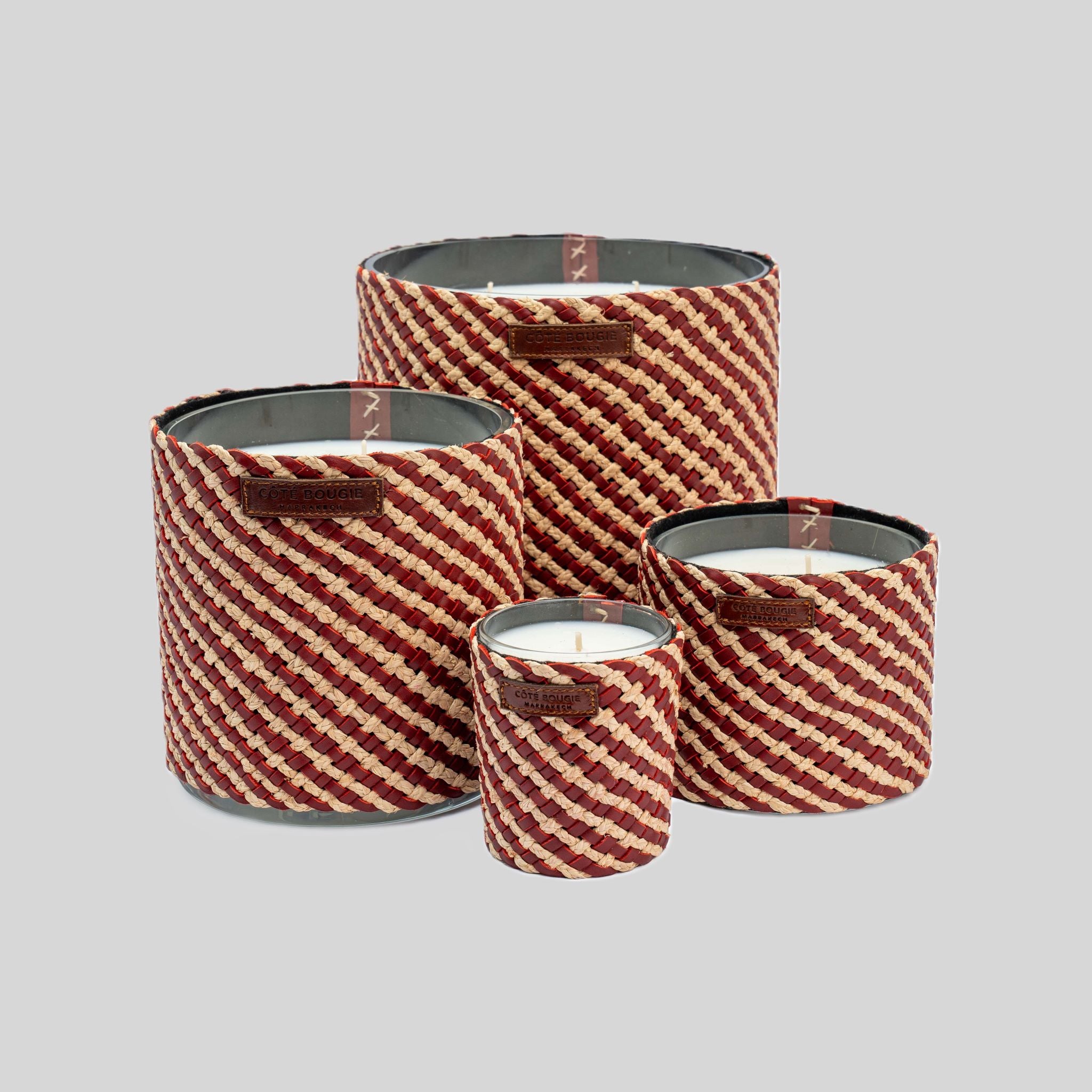 Assia Raffia-Wrapped Scented Candle Burgundy, Rose Oud Fragrance