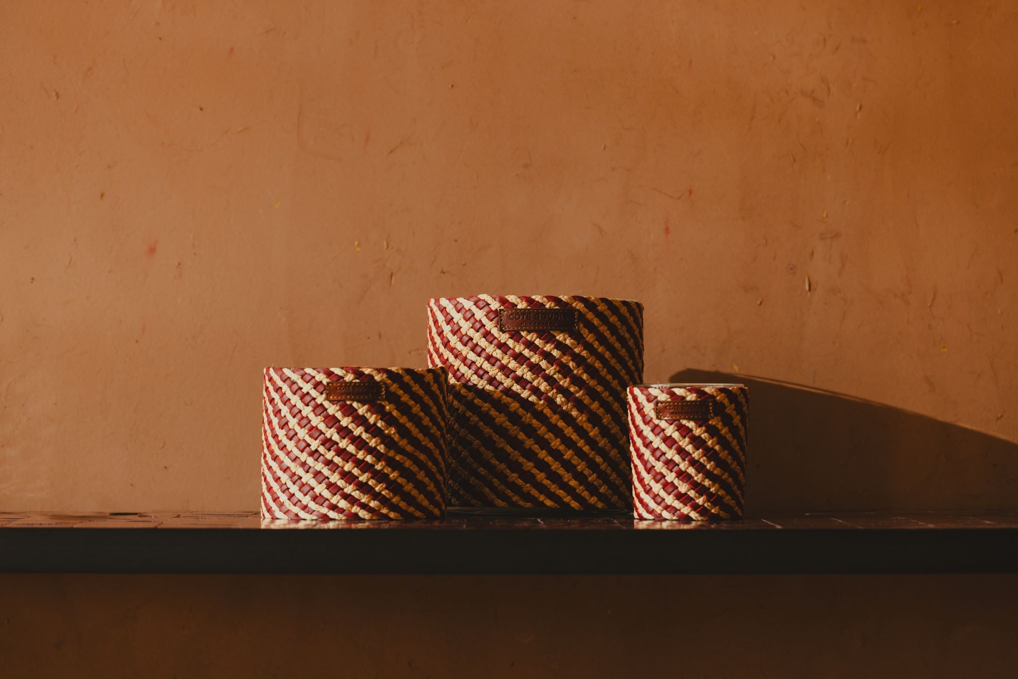 Assia Raffia-Wrapped Scented Candle Burgundy, Rose Oud Fragrance