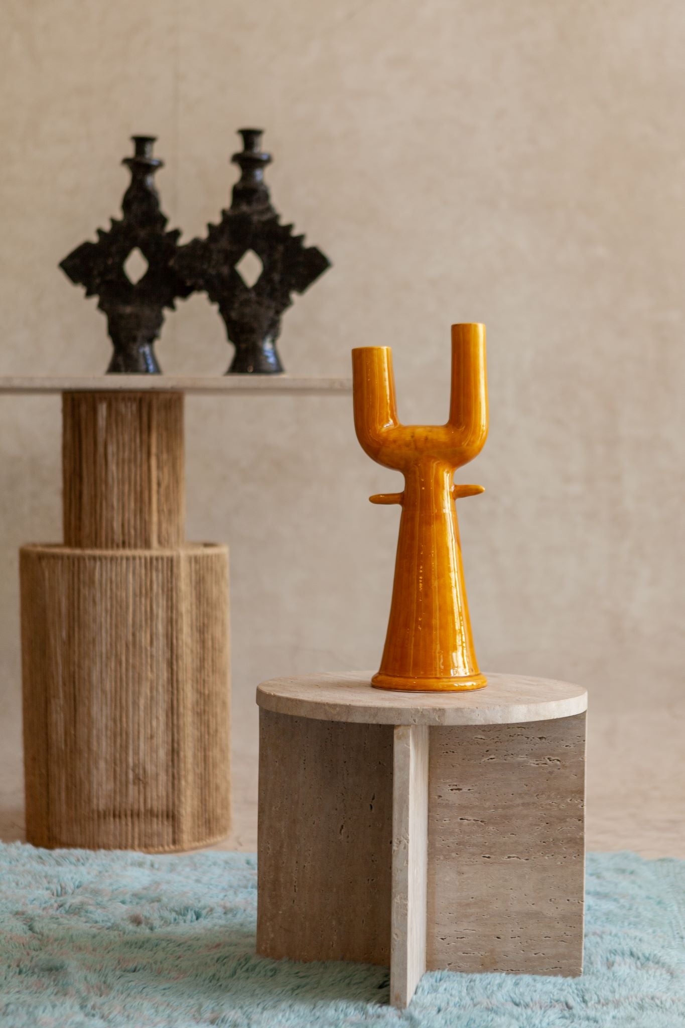 Tamegroute Glazed Sculptural Vase H60 cm, Amber