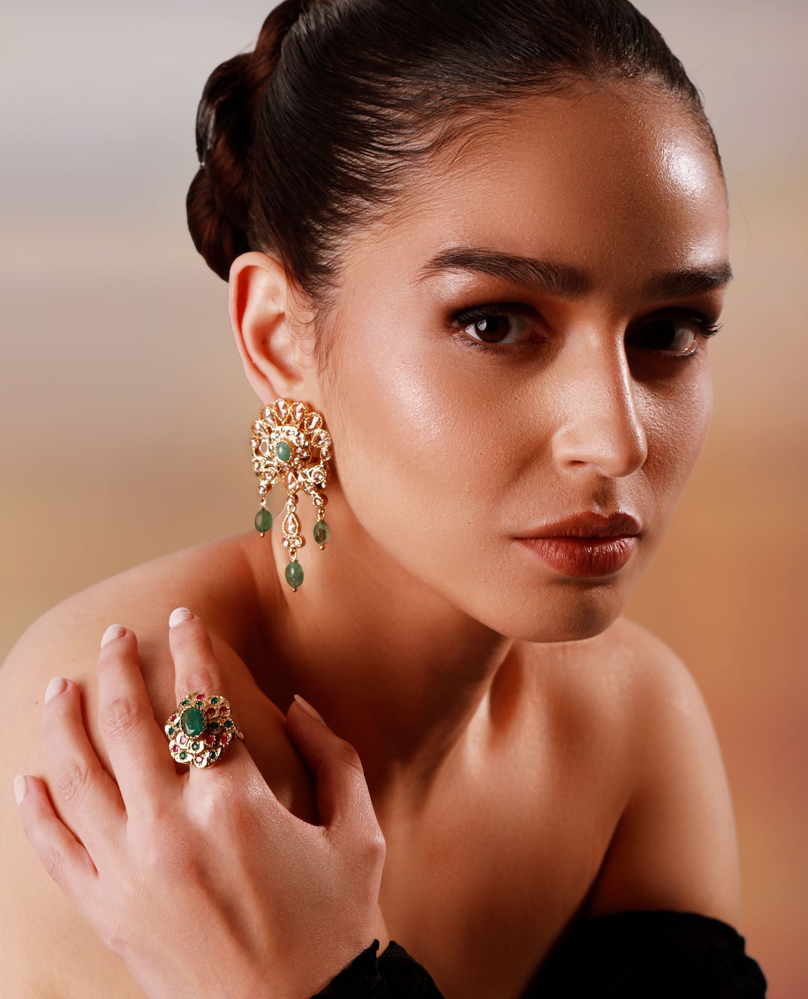 Chams Earrings, Green Agate Gemstones