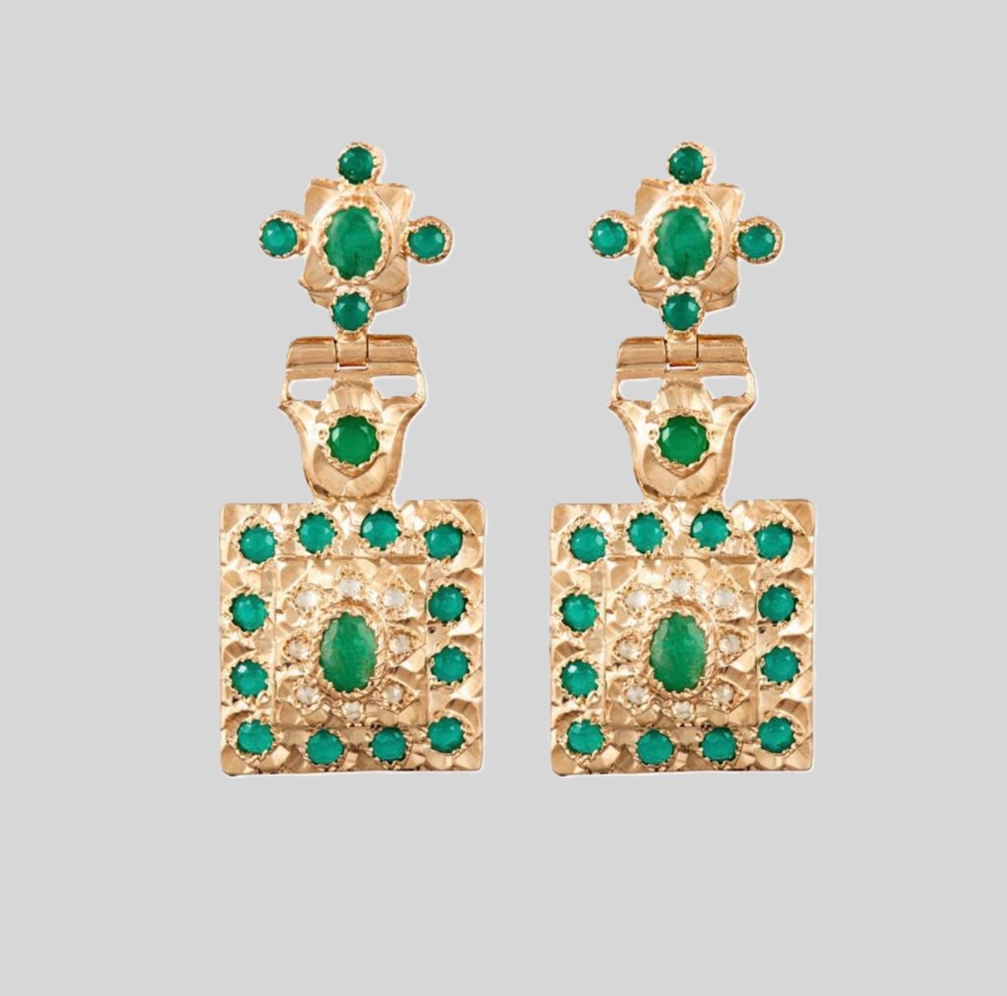 Chania Earrings, Green Agate Gemstones