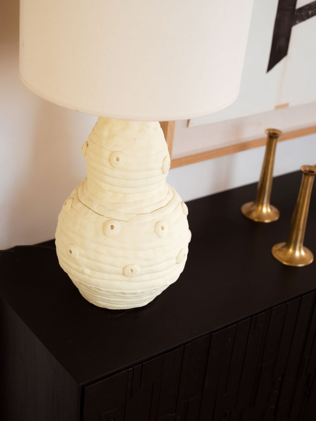 Sculptural Table Lamp H75 cm, White Plaster - White