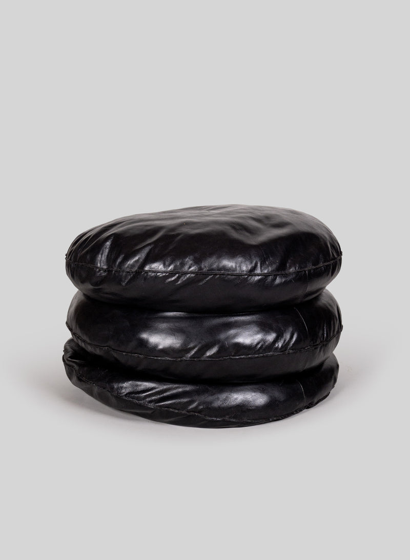 Round Leather Pouf Ø75 cm, Black