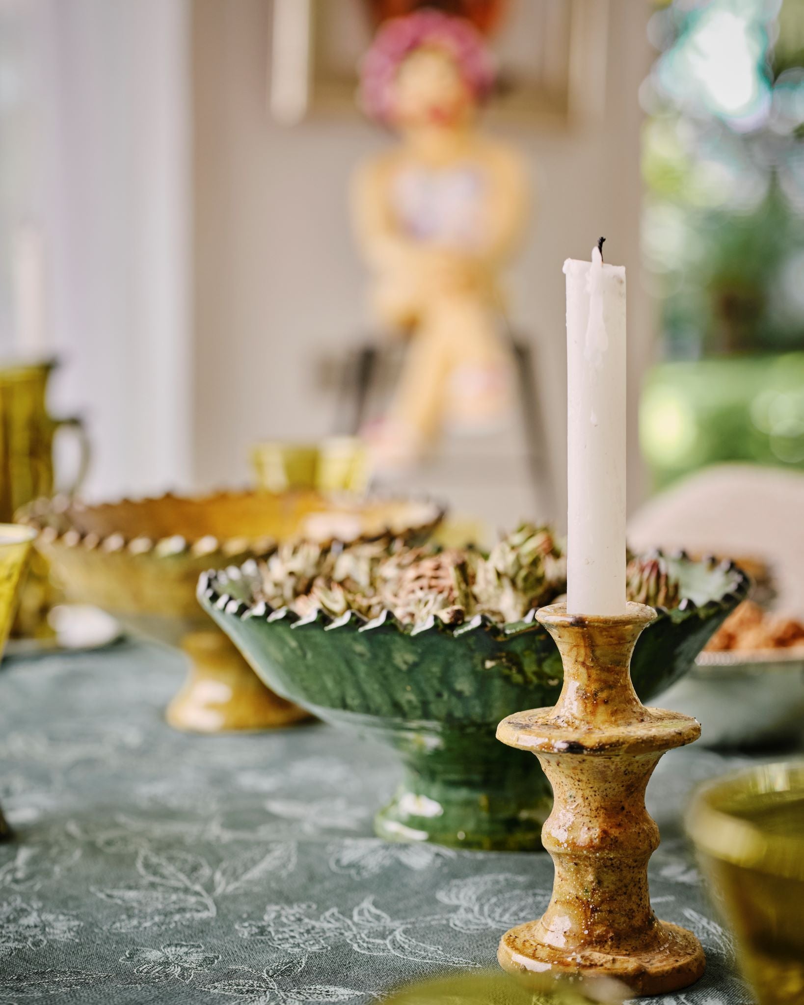 Classic Tamegroute Candle Holder, Olive