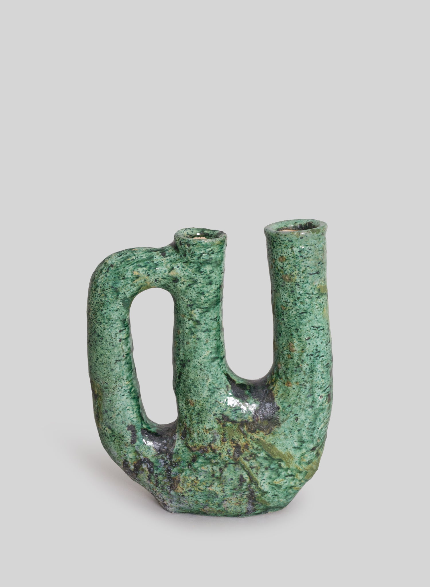 Tamegroute Glazed Asymmetric Sculptural Vase H40 cm, Green