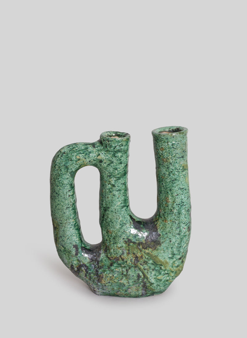 Tamegroute Glazed Asymmetric Sculptural Vase H40 cm, Green