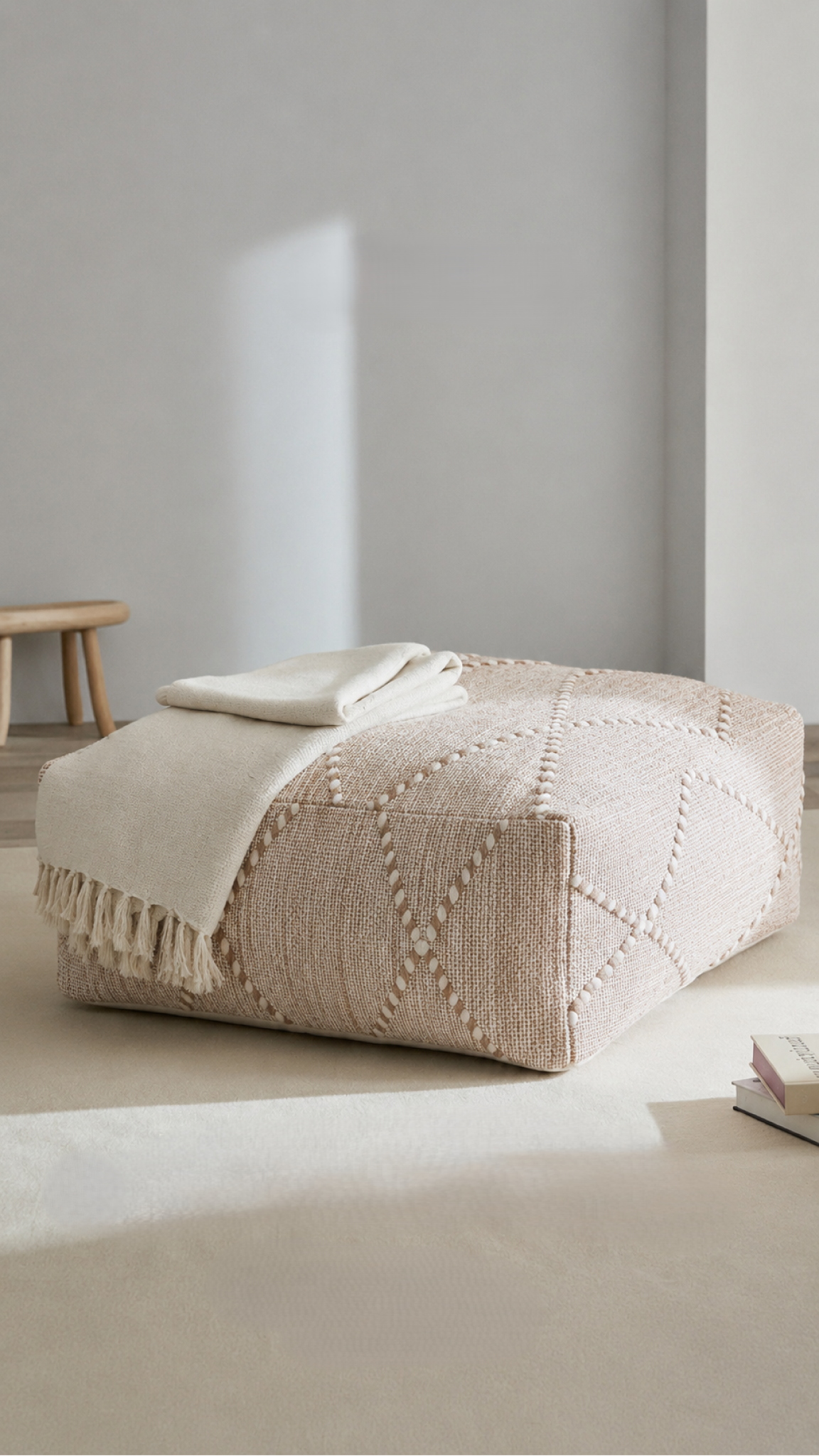 Atlas Hanbel Pouf, Natural Wool