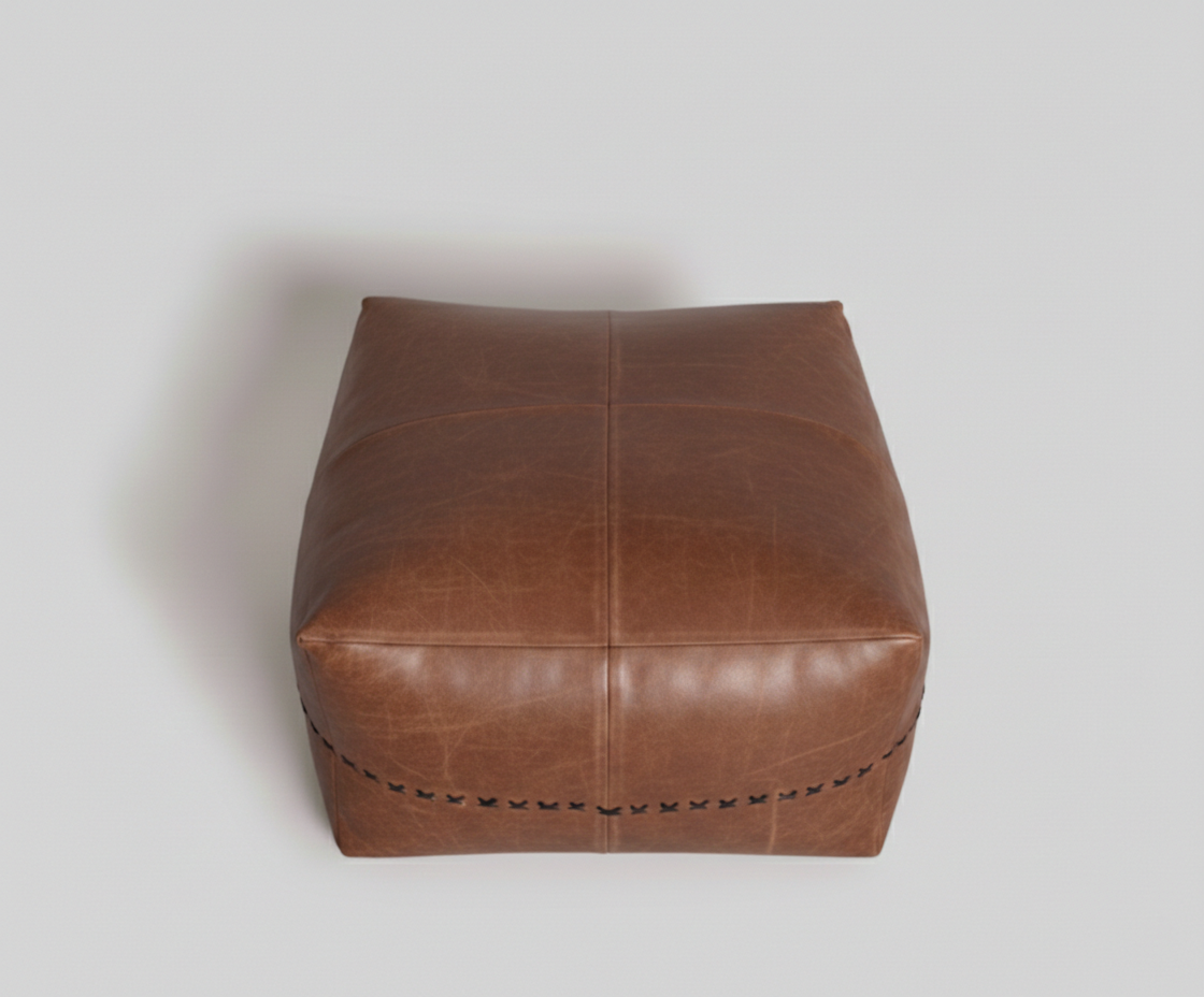 Havana Leather Pouf, Natural leather