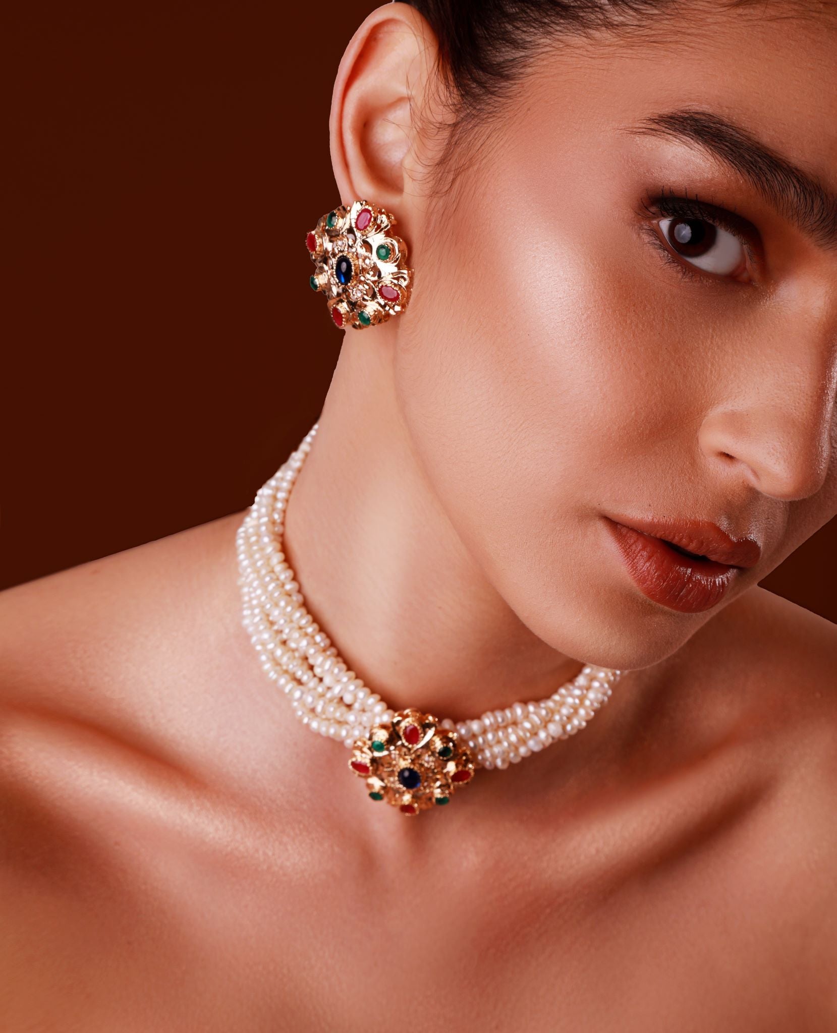Johar Choker, White Pearls and Multicolour Gemstones