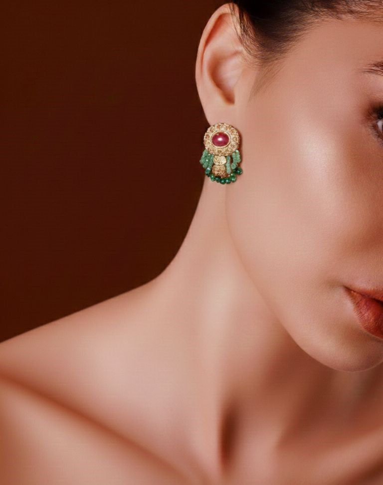 Kana Earrings, Green and Red Agate Gemstones