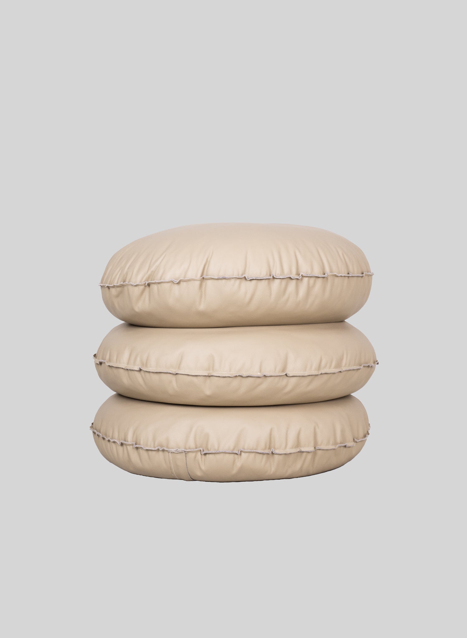 Round Leather Pouf Ø75 cm, Beige