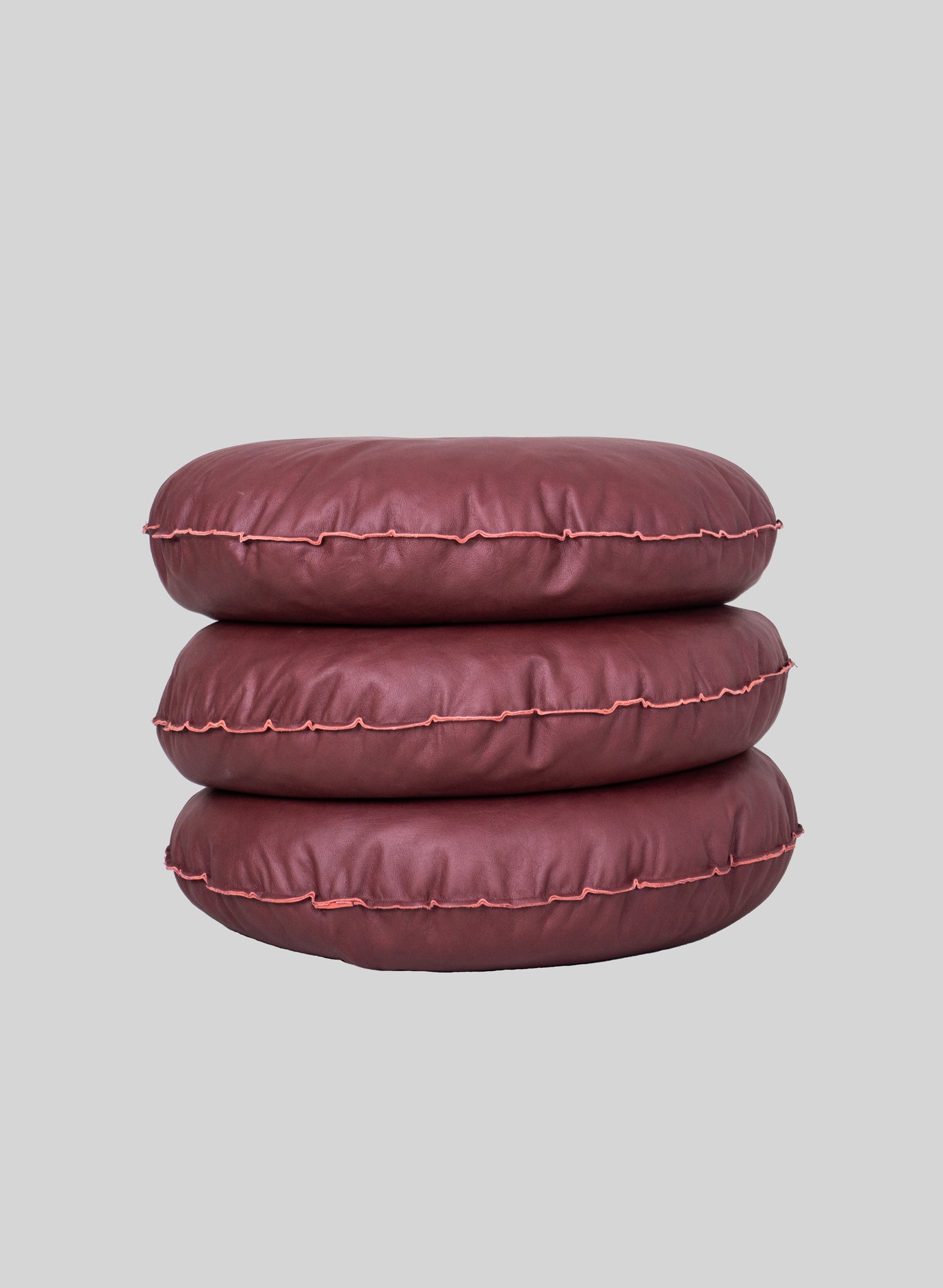 Round Leather Pouf Ø75 cm, Burgundy